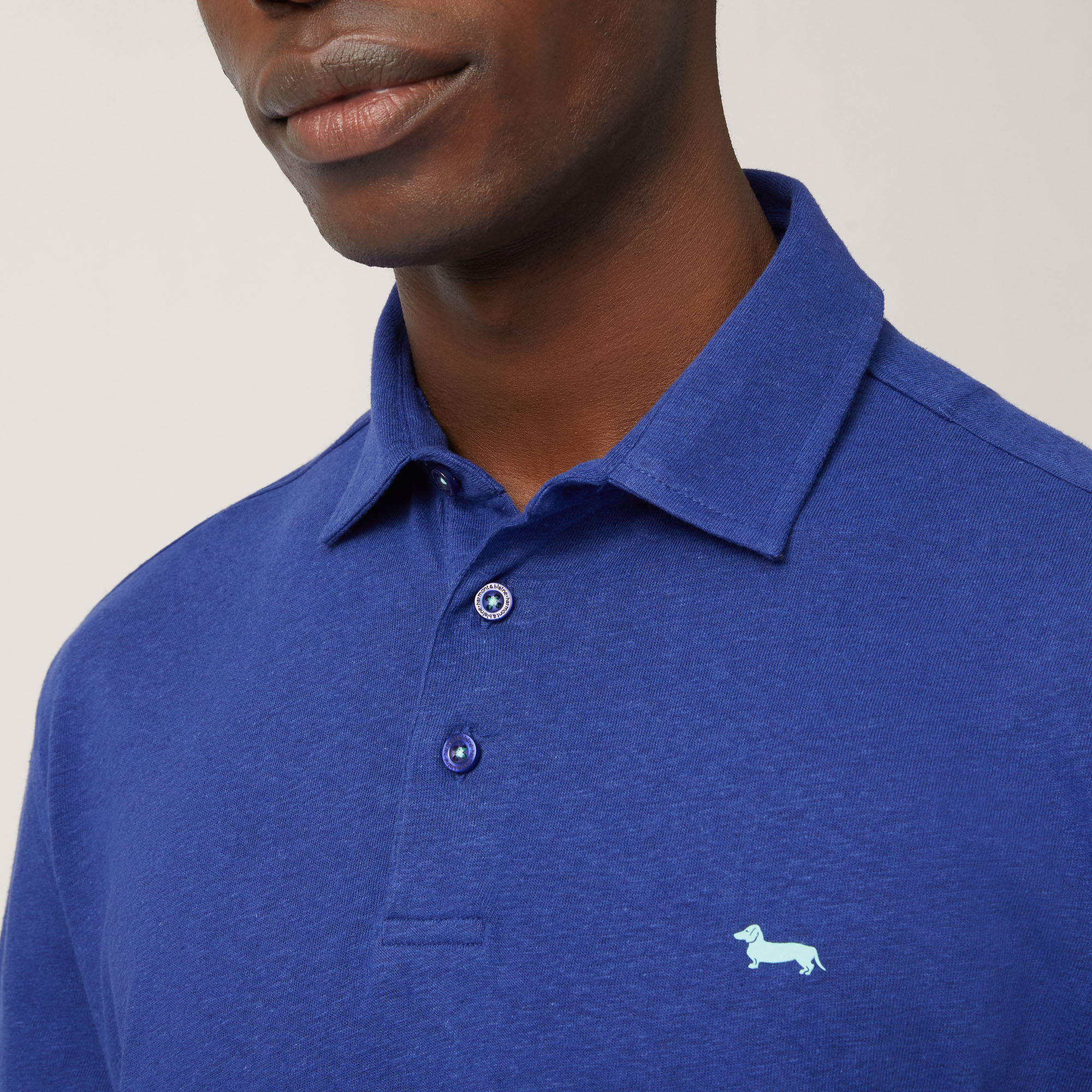 Cotton and Linen Jersey Polo, Blue, large image number 2