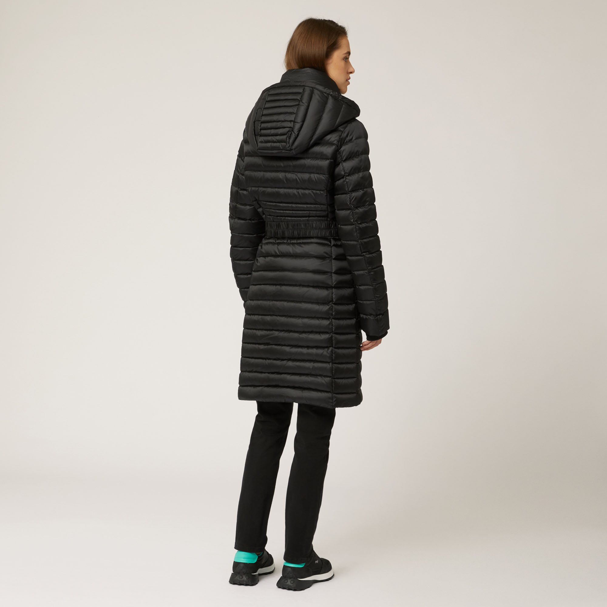 Long Padded Jacket With Hood, Black, large image number 1