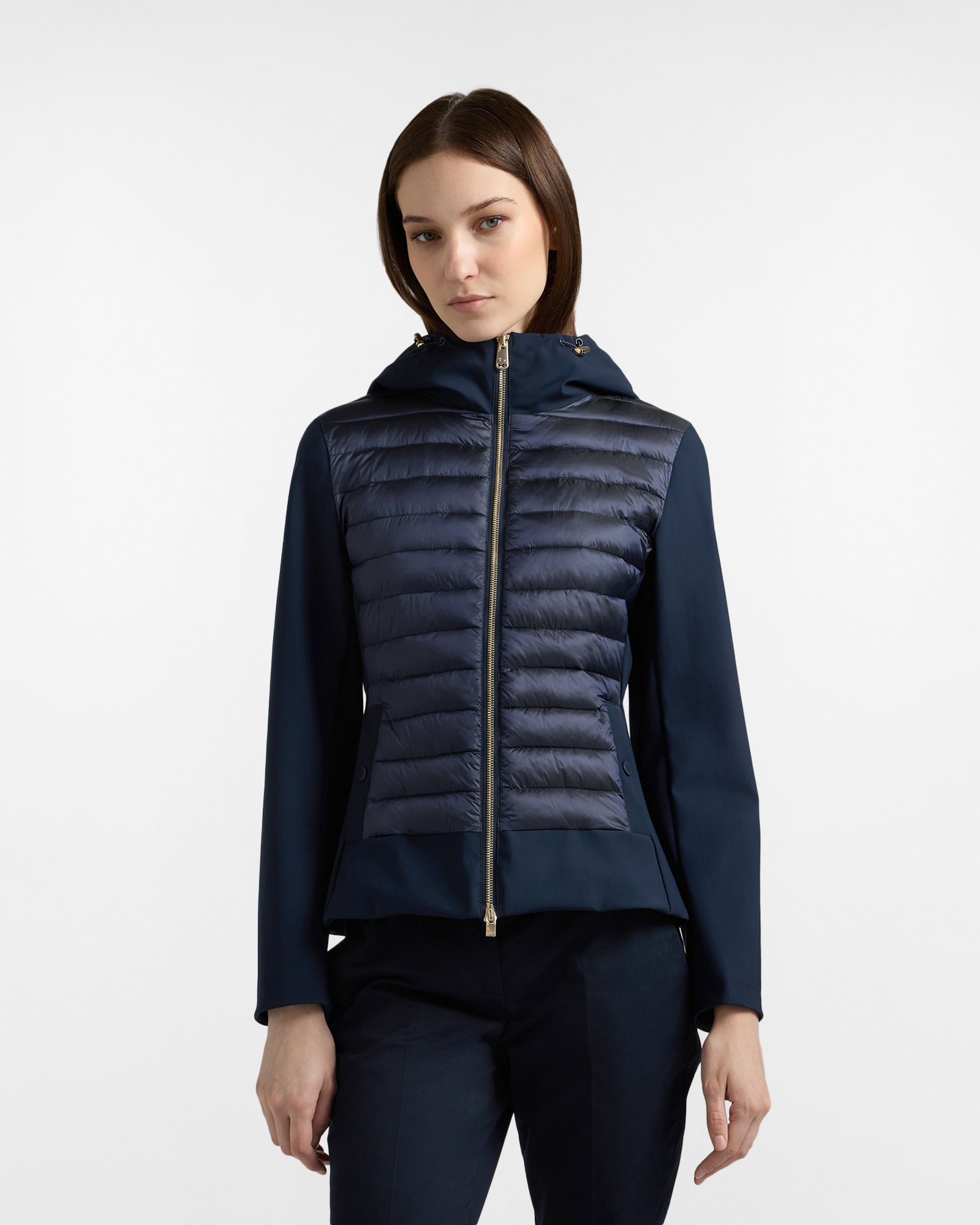 Giubbino bimaterico con cappuccio, Blu Navy, large