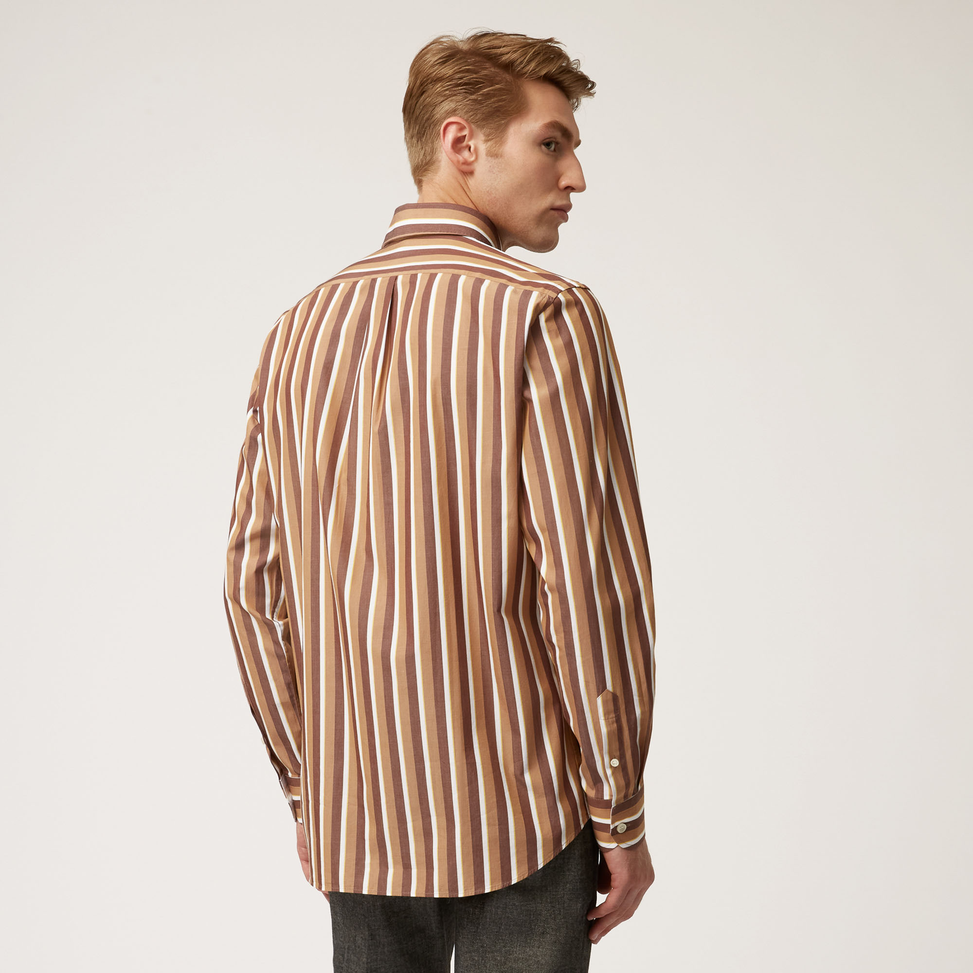 Tone-On-Tone Striped Organic Cotton Shirt, Beige, large image number 1