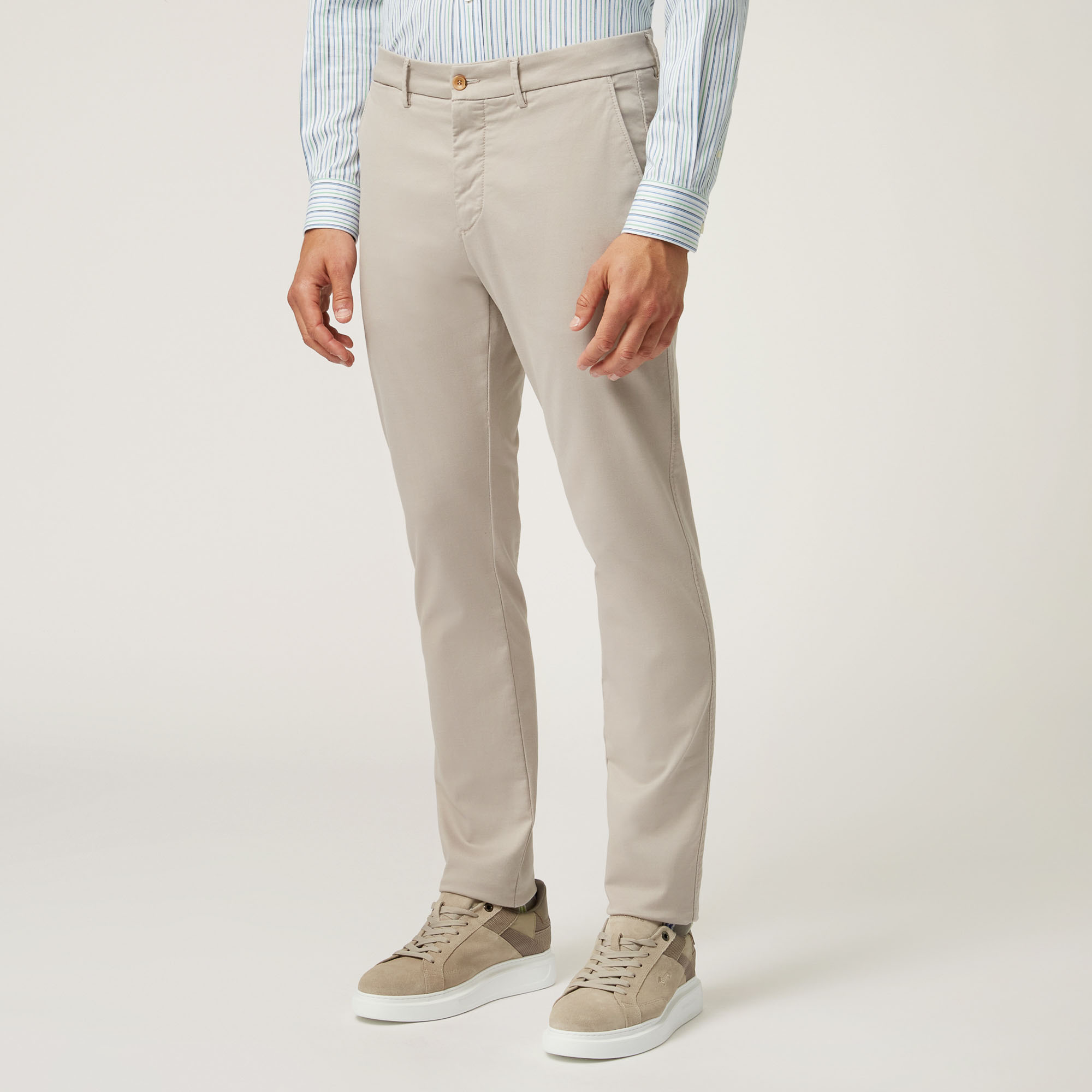 Pantalone Chino Narrow Fit In Tessuto Coolmax, Beige, large