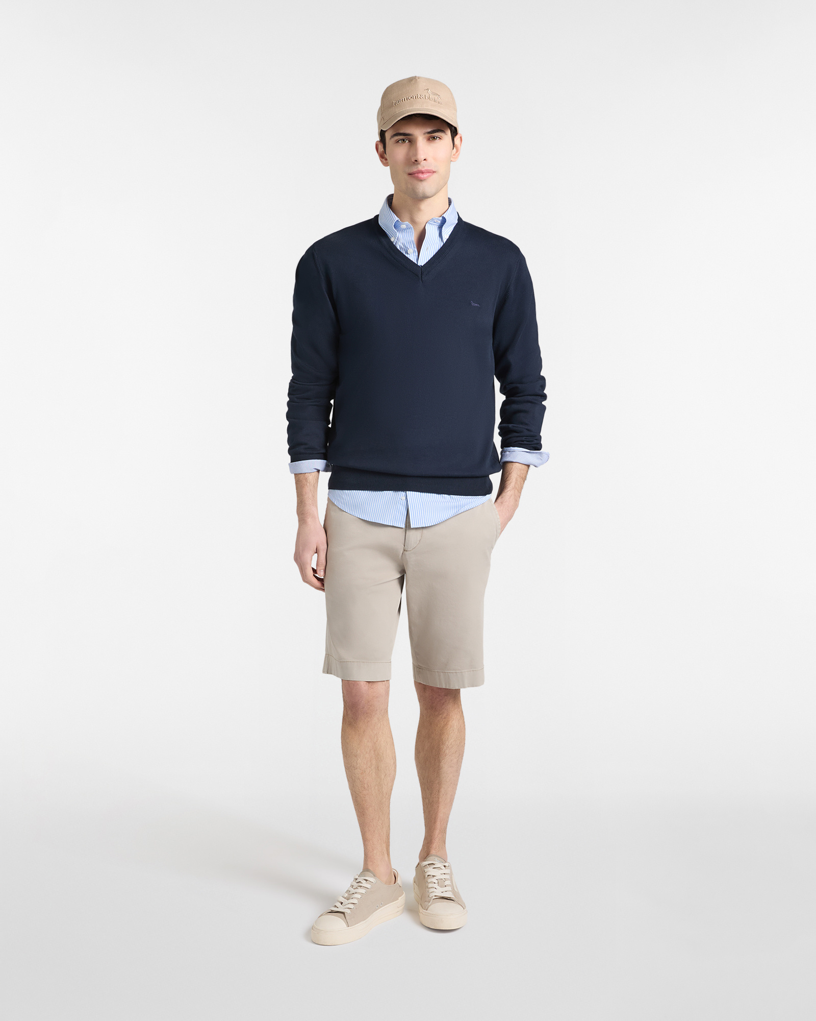 Cotton V-neck pullover, Blue, large image number 3