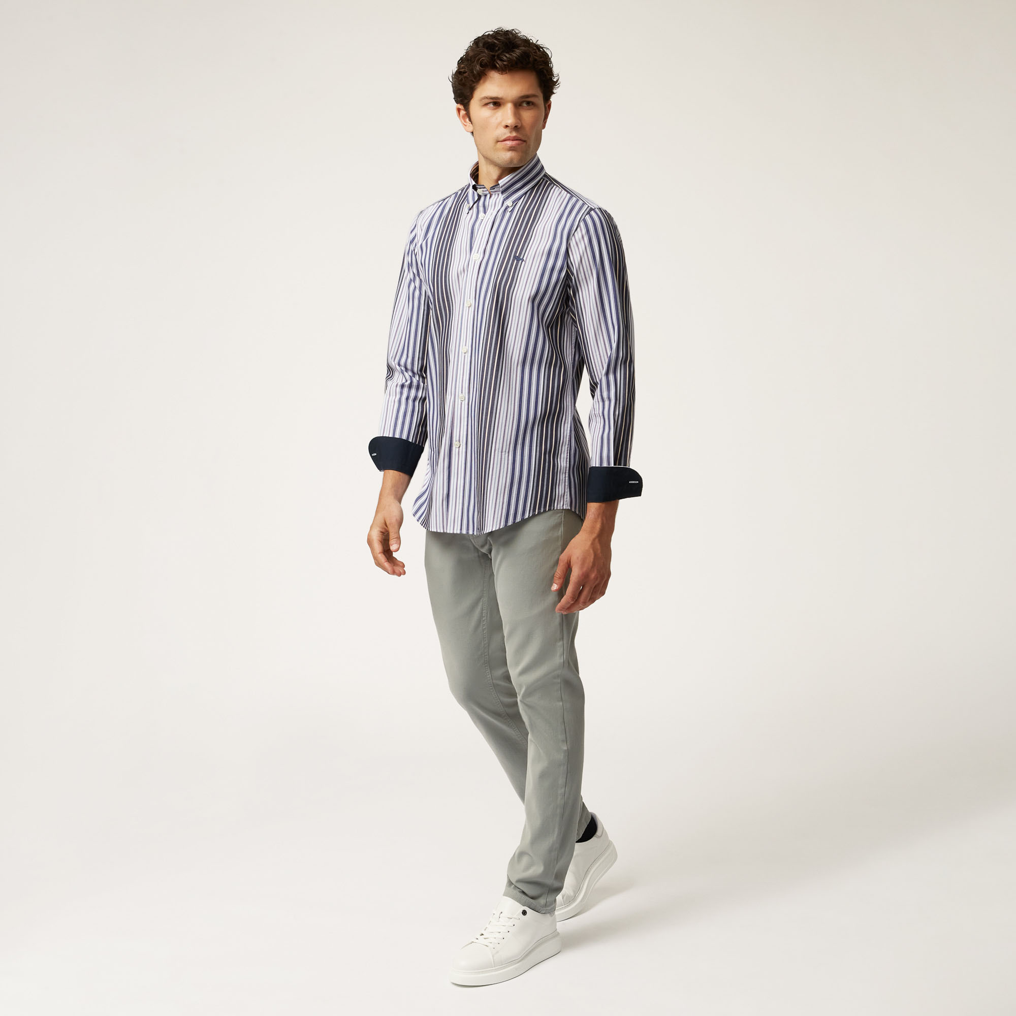 Cotton Shirt With Mixed Stripes, Blue, large image number 3
