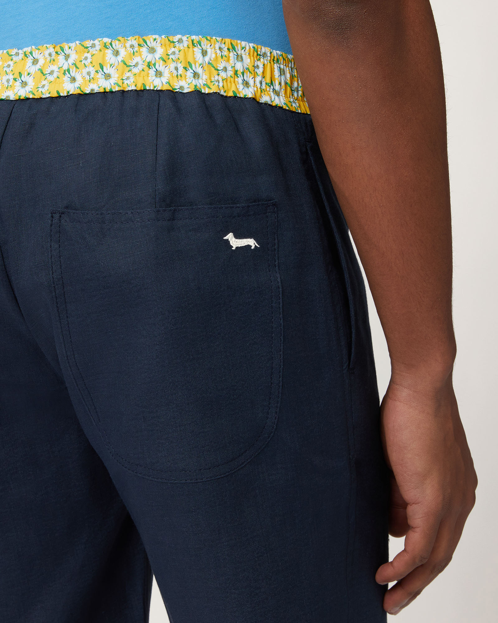 Linen Bermuda Shorts with Daisies, Navy Blue, large image number 2