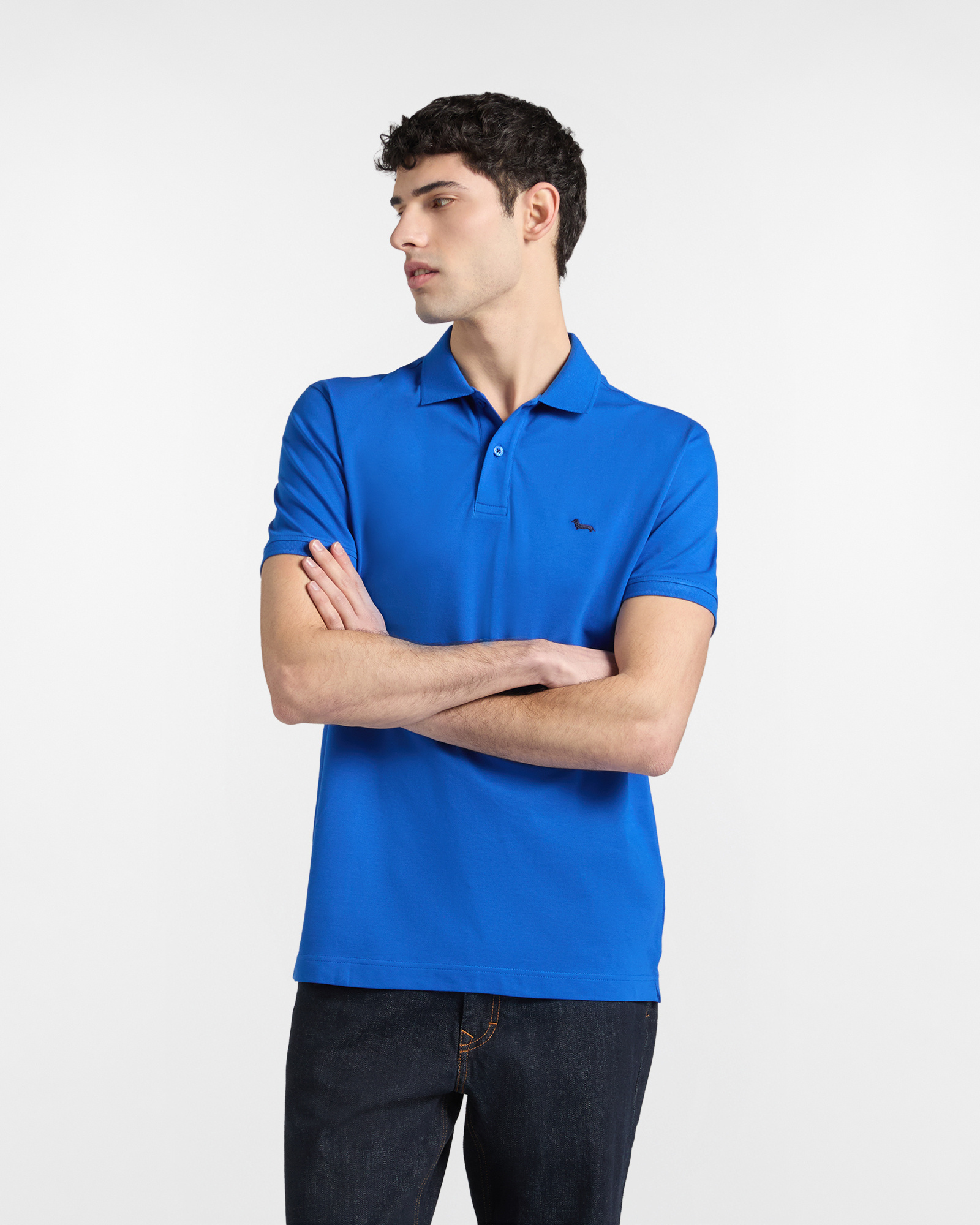 Basic stretch piqu&eacute; polo shirt, Blue, large