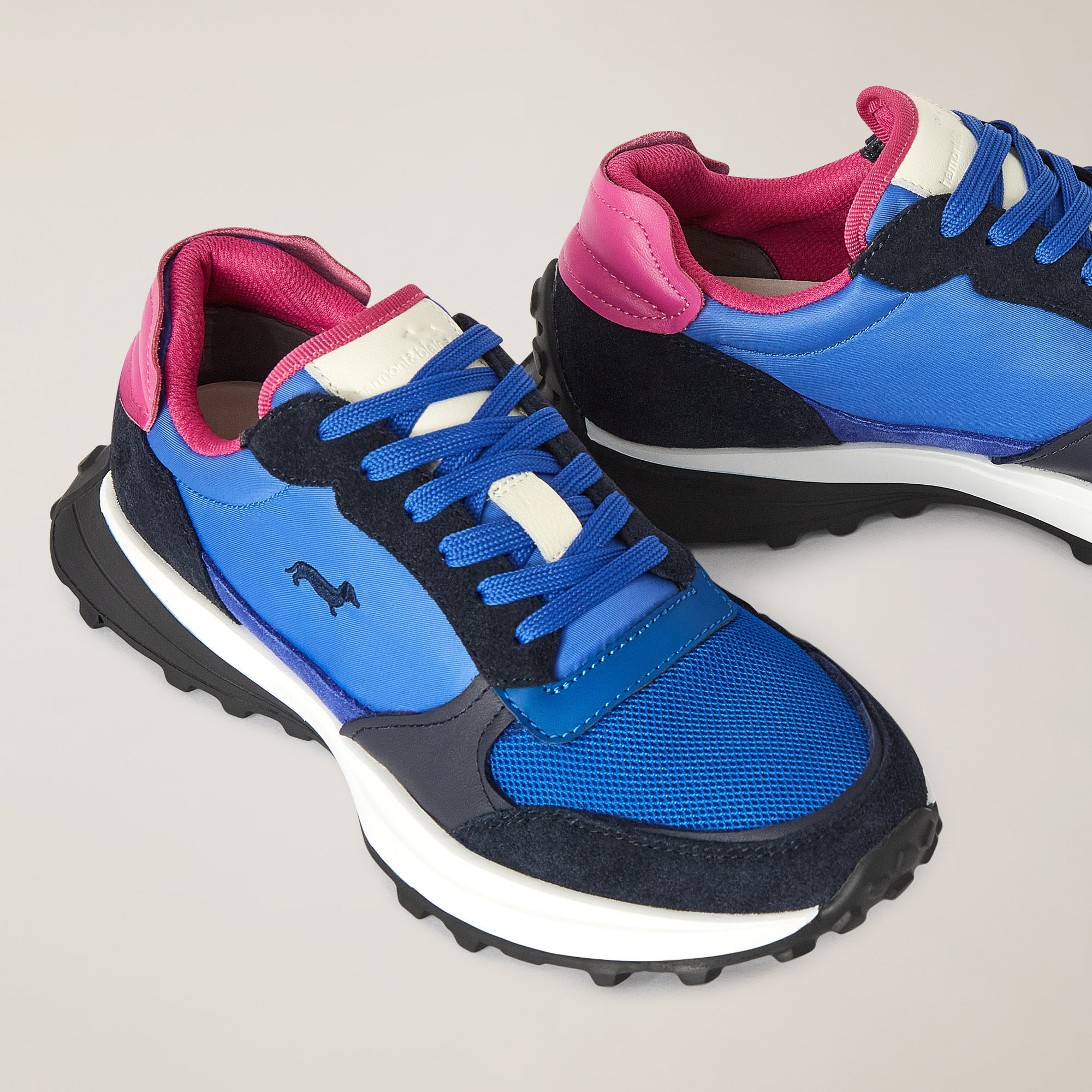 Mixed-Material Ultra Lightweight Running Sneakers, Cobalt blue/Pink, large