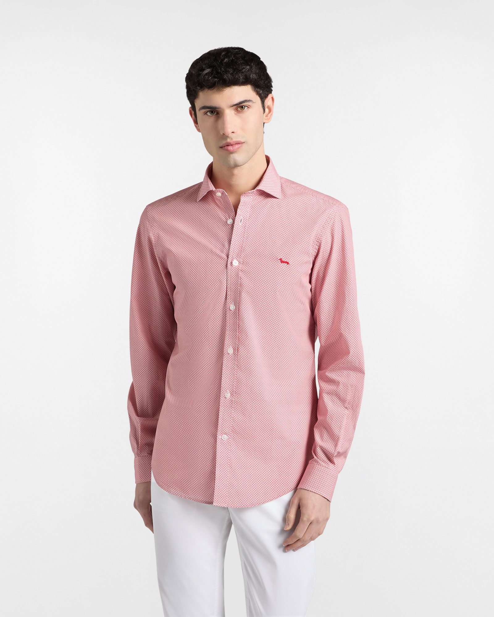 Harmont&Blaine - Camicia micro stampa narrow fit, Uomo, Rosso, Taglia: XL