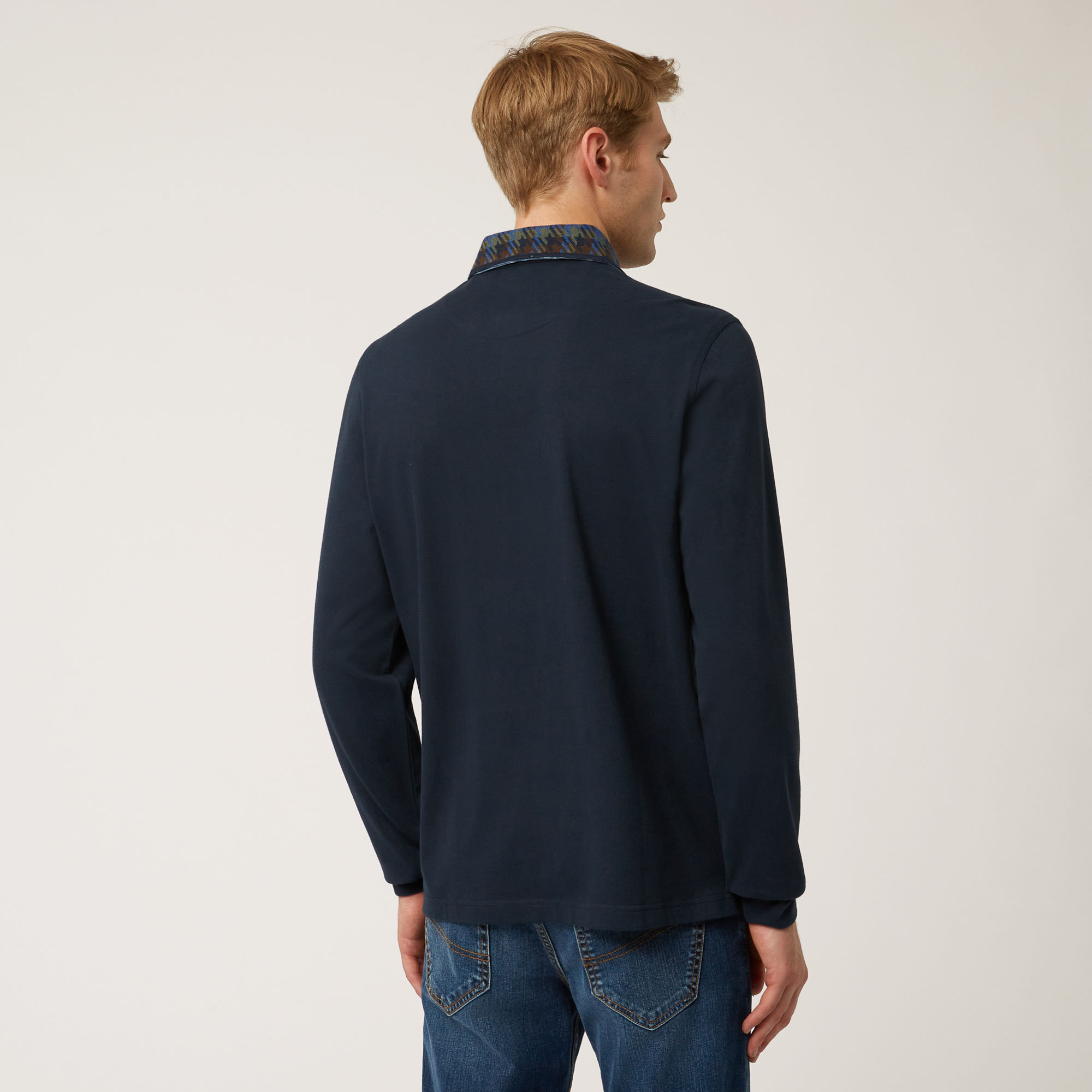 Polo Vietri A Maniche Lunghe Con Collo A Contrasto, Blu Navy, large image number 1