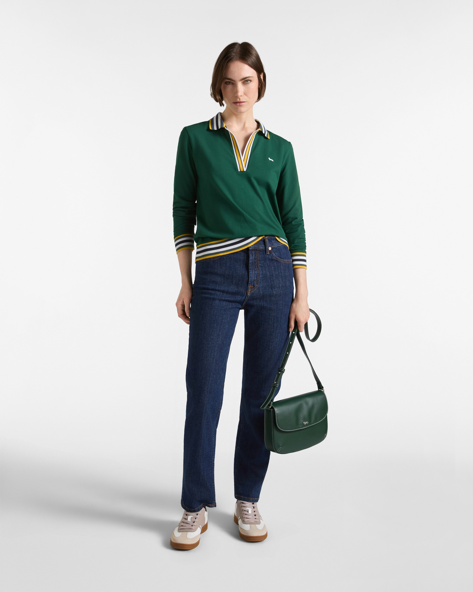 SOFT POLO SHIRT WITH COLORED RIBBING, GREEN, large image number 3