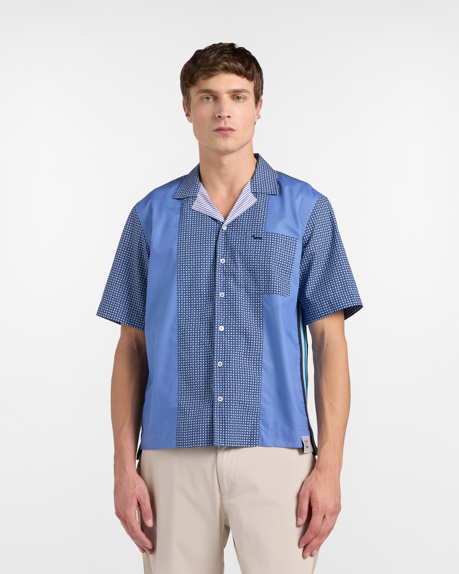 Men's Re-Loved bowling shirt in a mix of Italian check fabrics