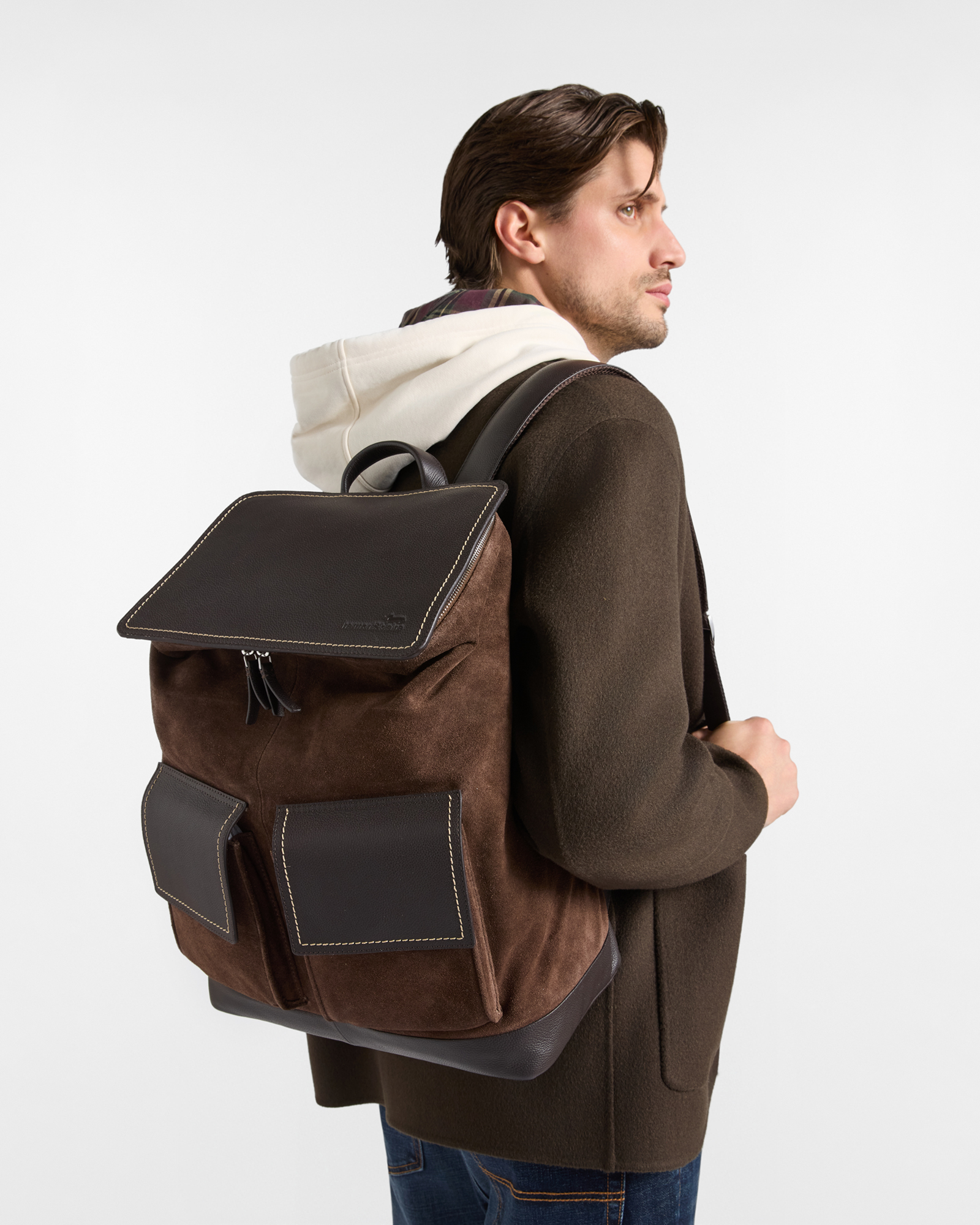 Men&rsquo;s dark brown genuine leather rucksack