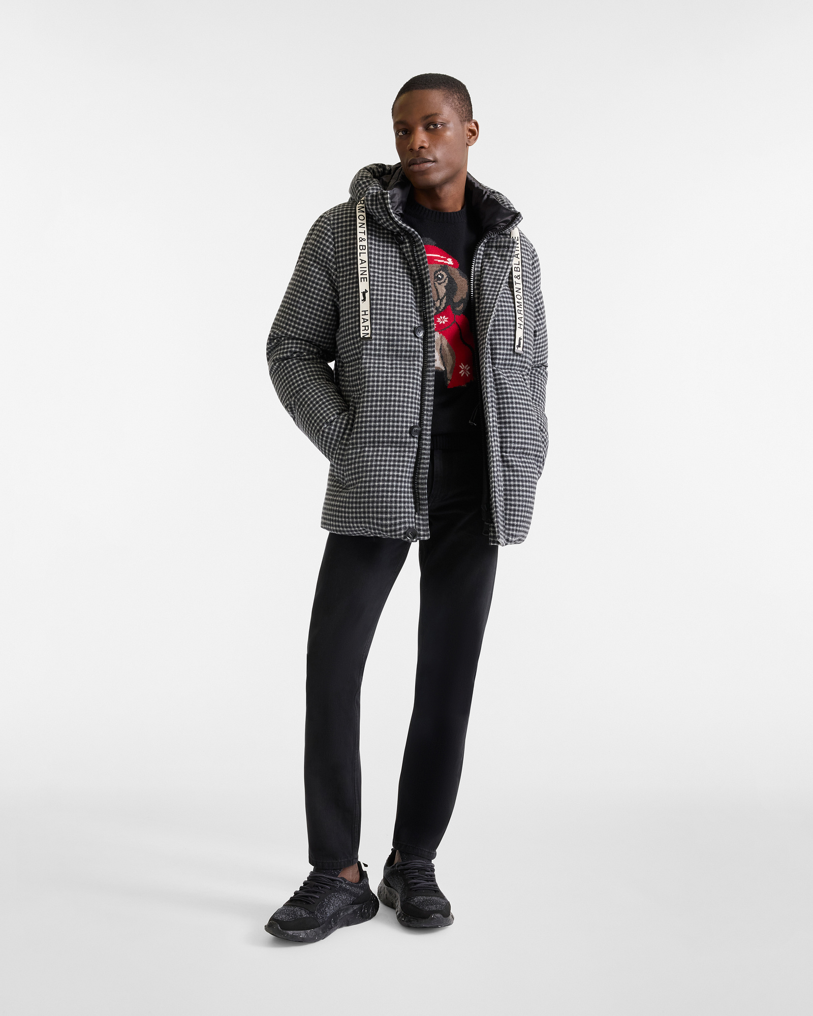 Wool Blend Jacket with Check Fabric, Gray, large image number 3
