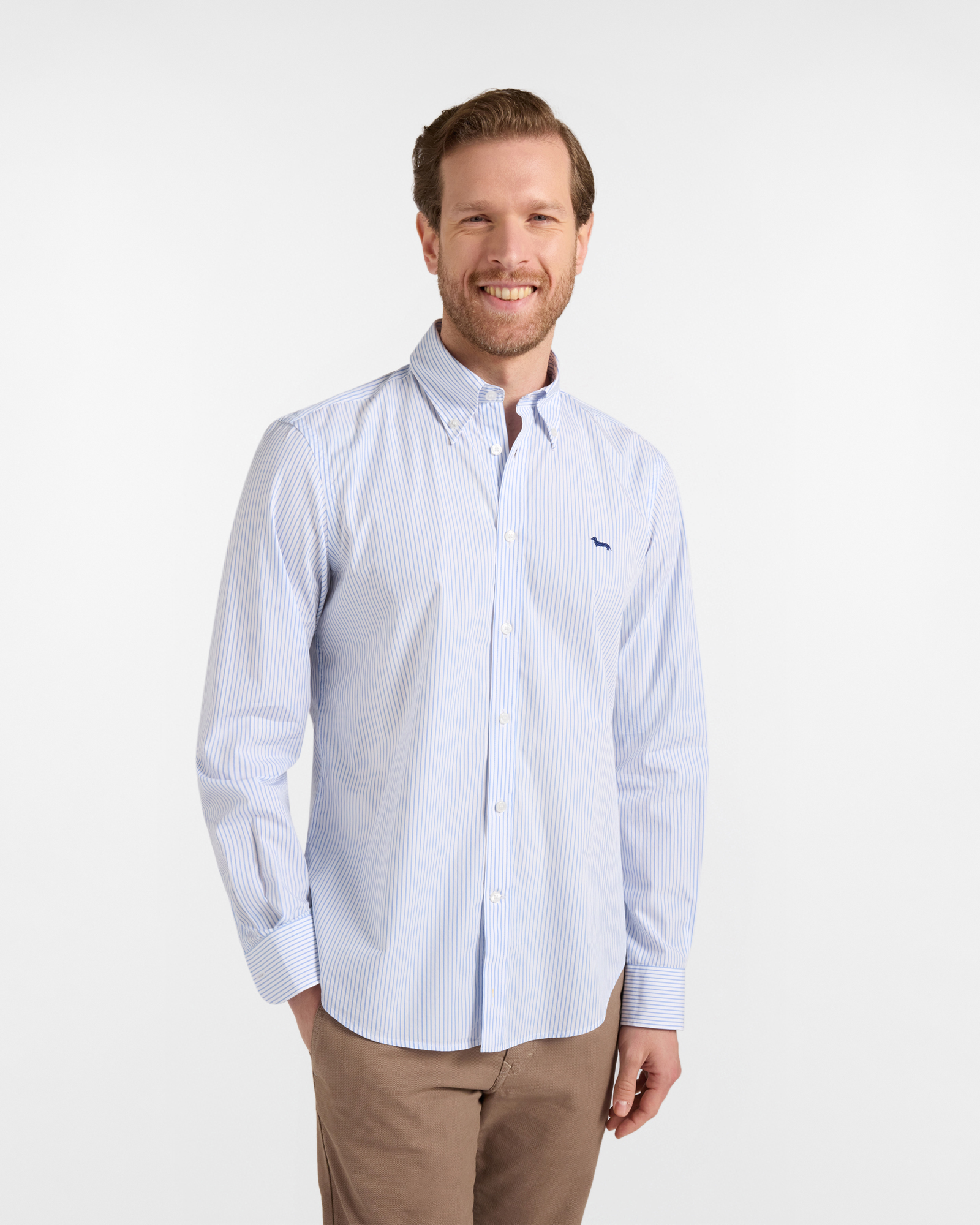 Regular-fit micro-check shirt, Blue, large