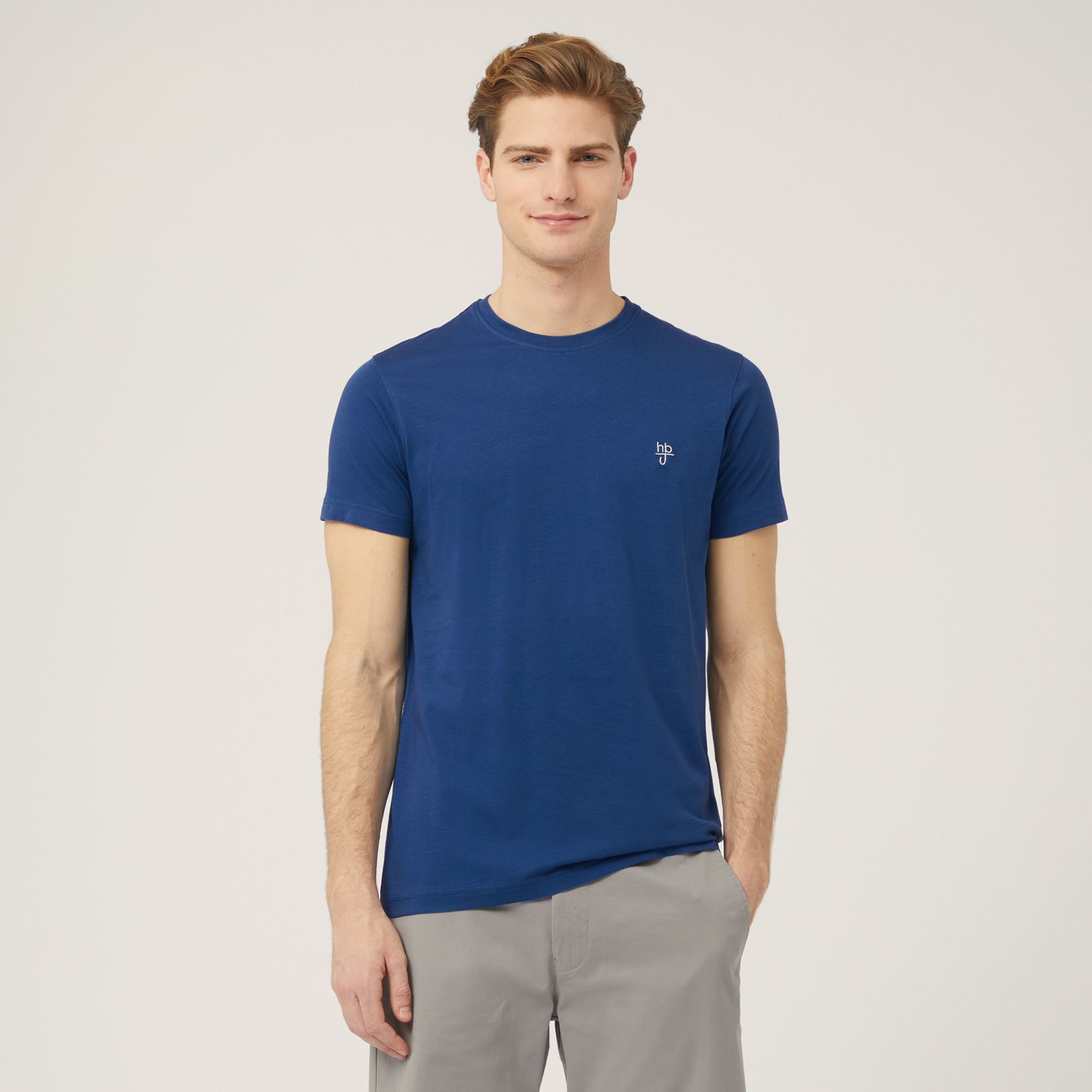 T-Shirt Monogramma A Contrasto, Blu, large