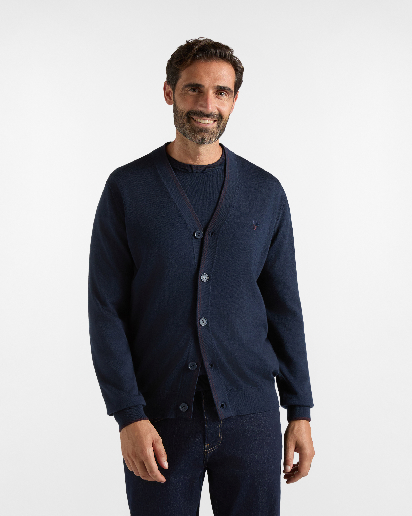 Cardigan HBJ Uomo in pura lana Merino blu scuro