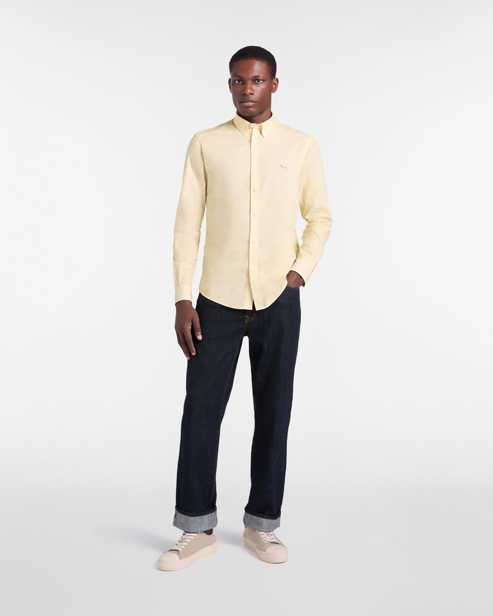 Narrow-fit micro print shirt, Yellow, large image number 3