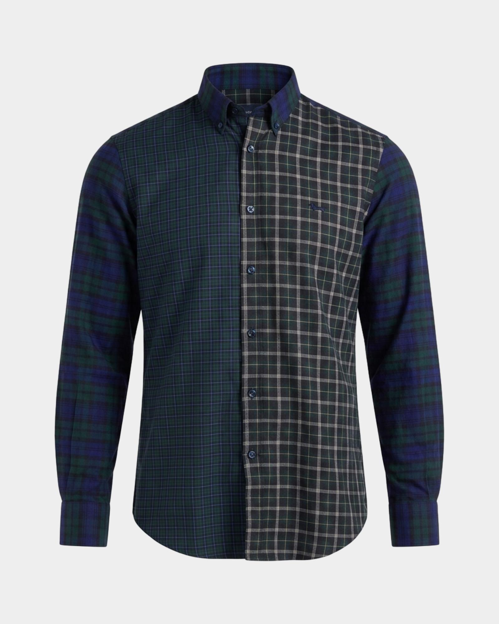 Piazzetta Herrenhemd aus Flanell mit Patchwork-Karomuster, Regular Fit, Made in Italy, FLASCHENGR&Uuml;N, large