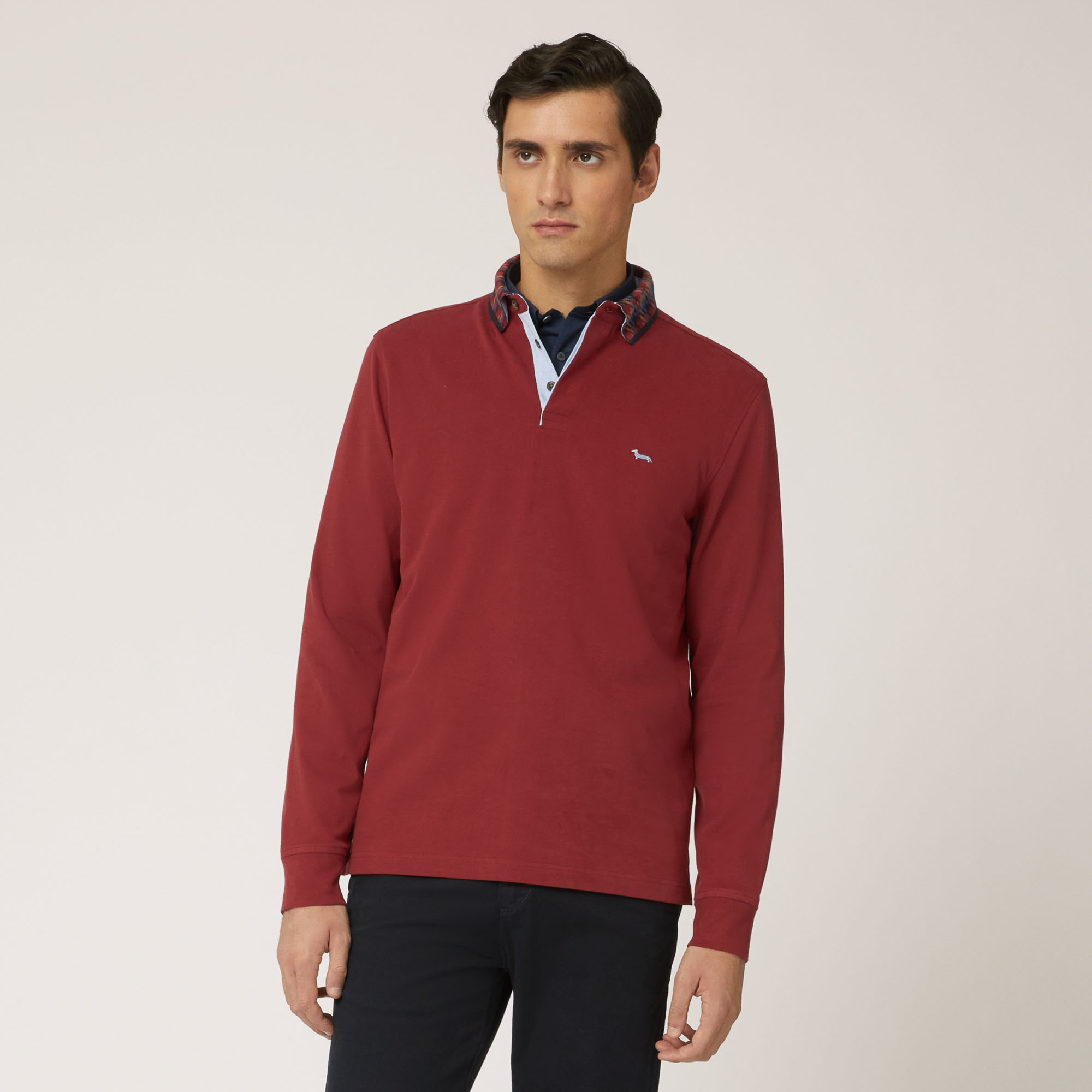 Vietri Long-Sleeved Polo Shirt With Contrasting Collar, Purple, large image number 0