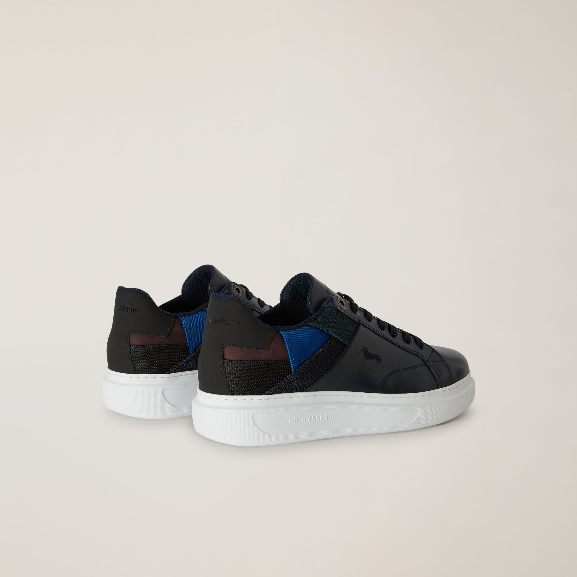 Sneakers En Cuir Et Tissu Avec Détails Contrastants, Bleu, large image number 2