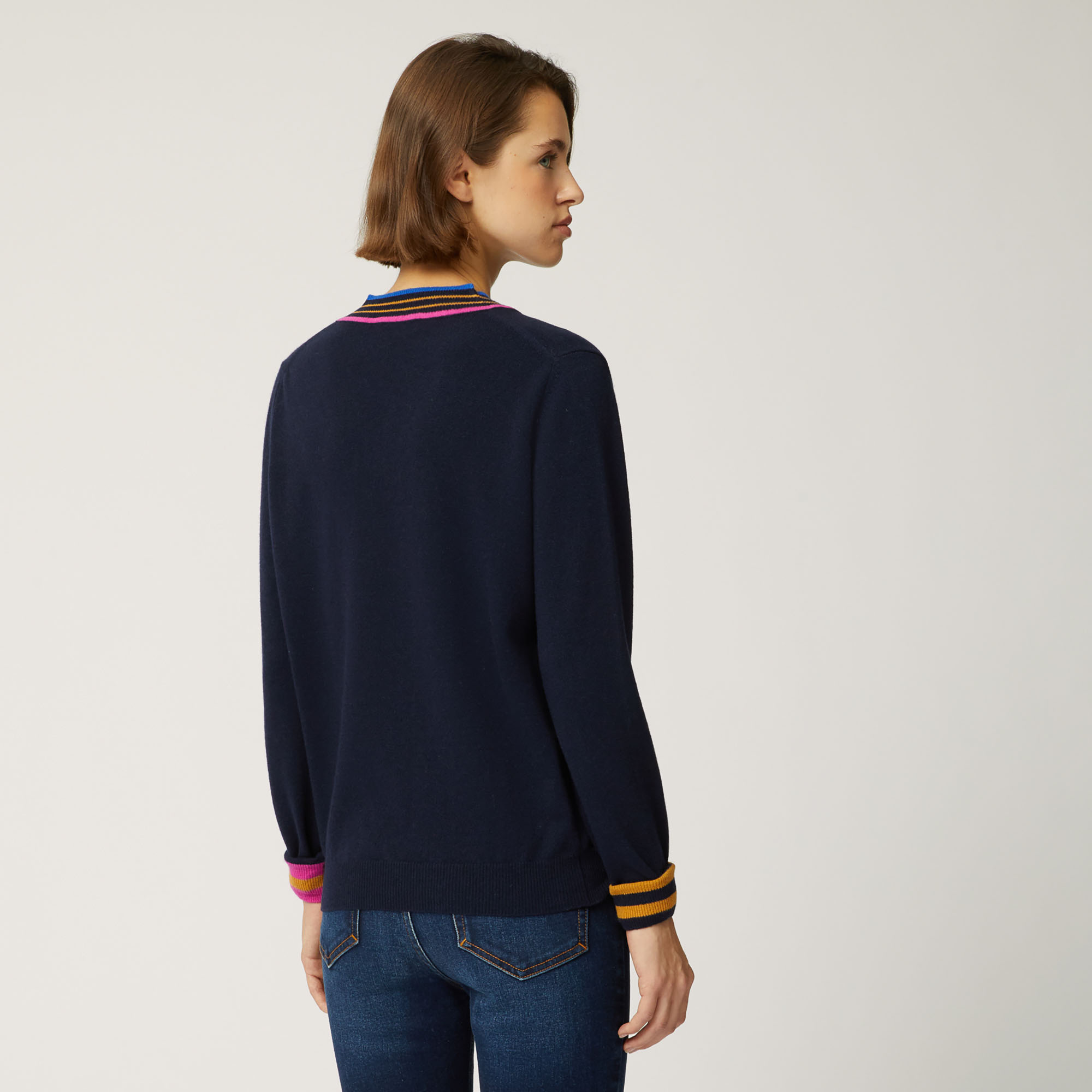Cashmere Pullover With Striped Details, Blue, large image number 1