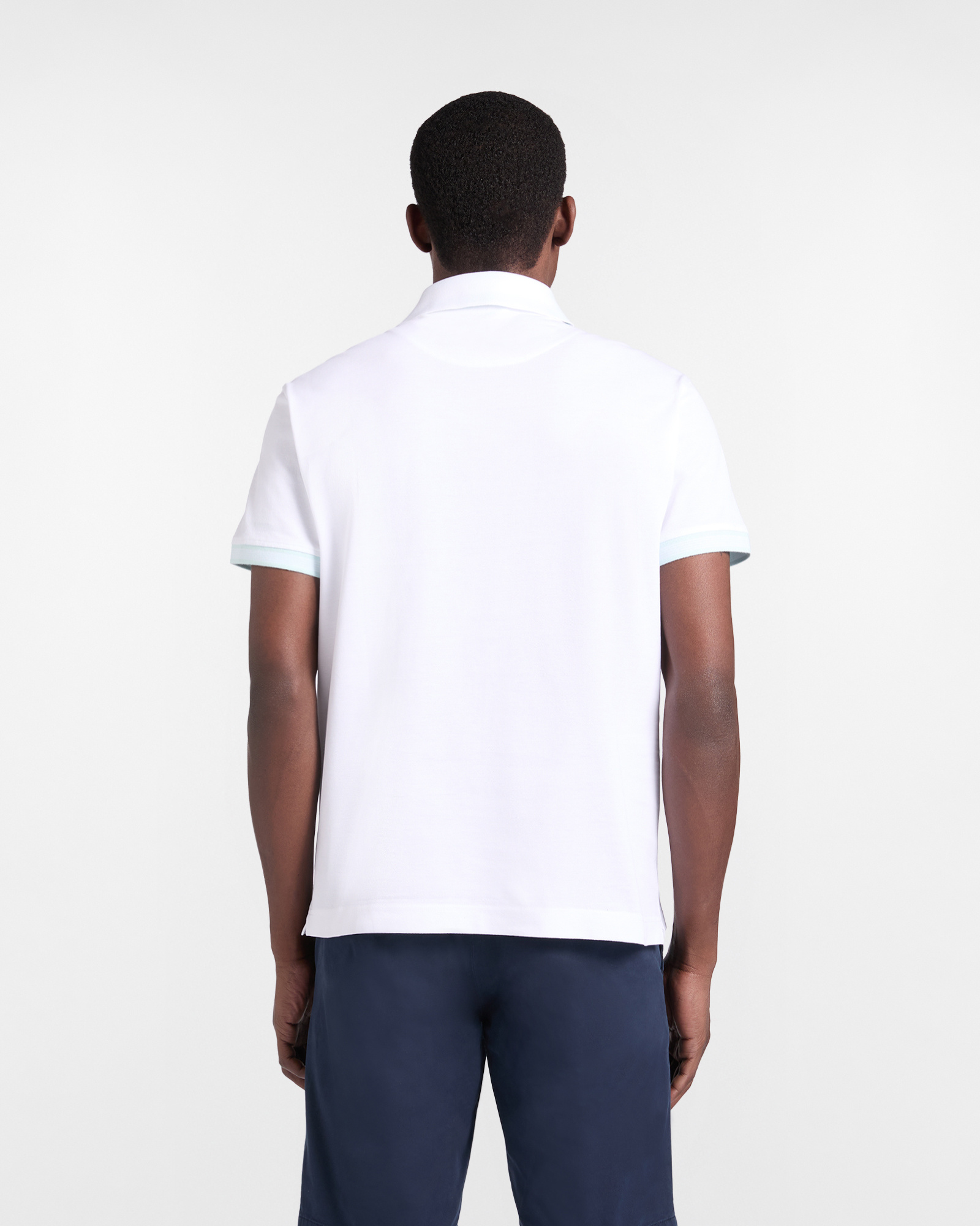 Men's polo shirt with striped hems in piqu&eacute;, White, large image number 1