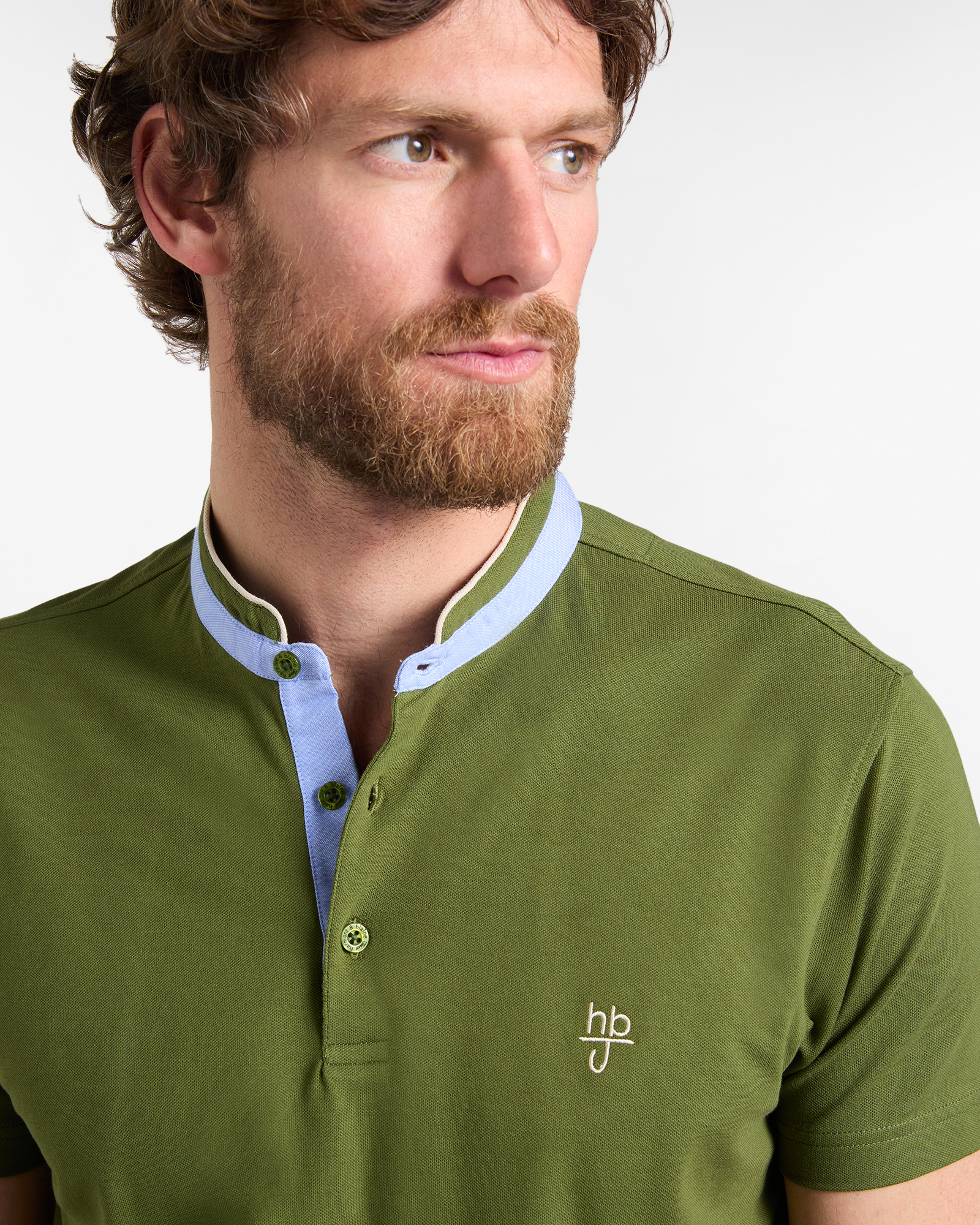 Polo uomo narrow  fit collo coreano , Verde militare, large image number 2