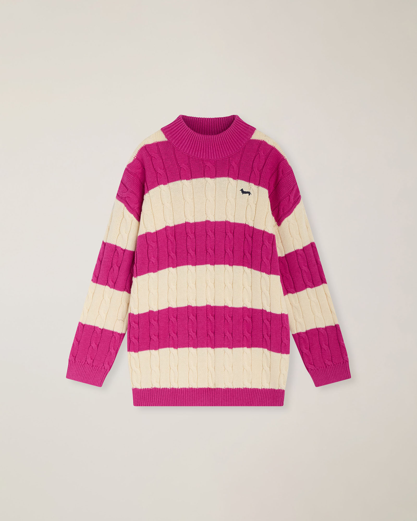 Maxi sweater with stripes & cable knit