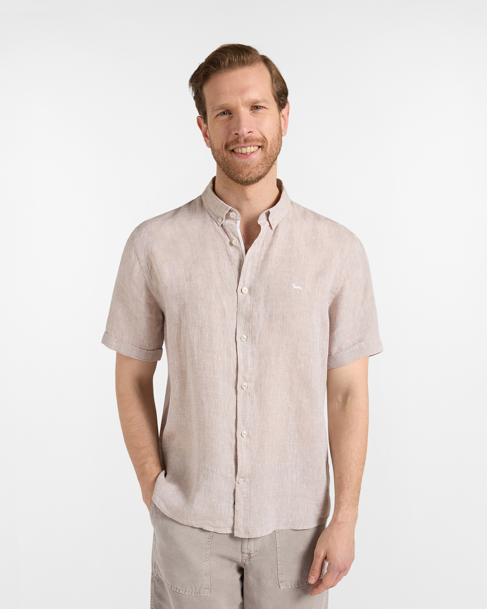Straight-fit pure linen shirt, Beige, large