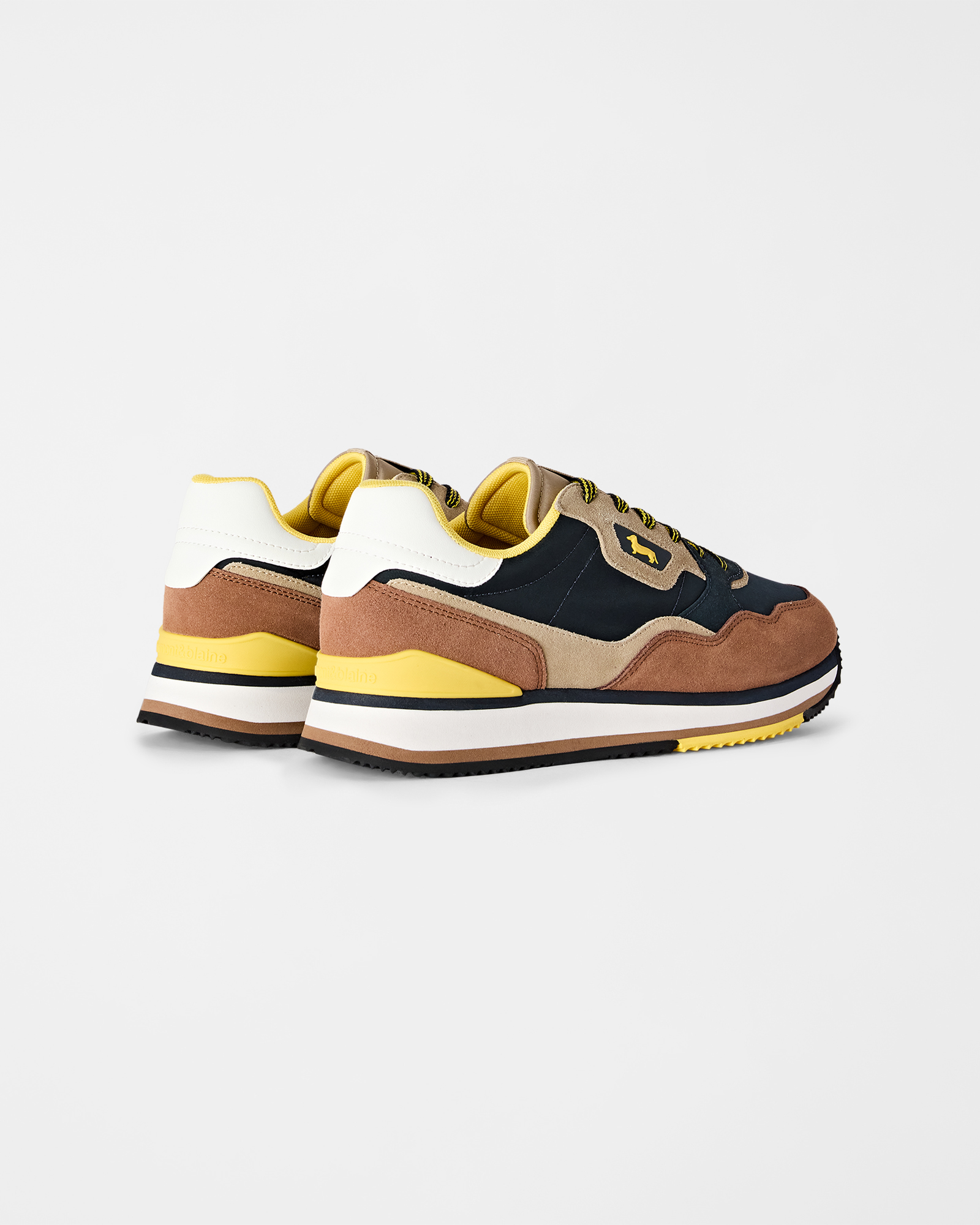 Men's running sneakers in three-tone suede and three-tone technical fabric, beige - BLUE, large
