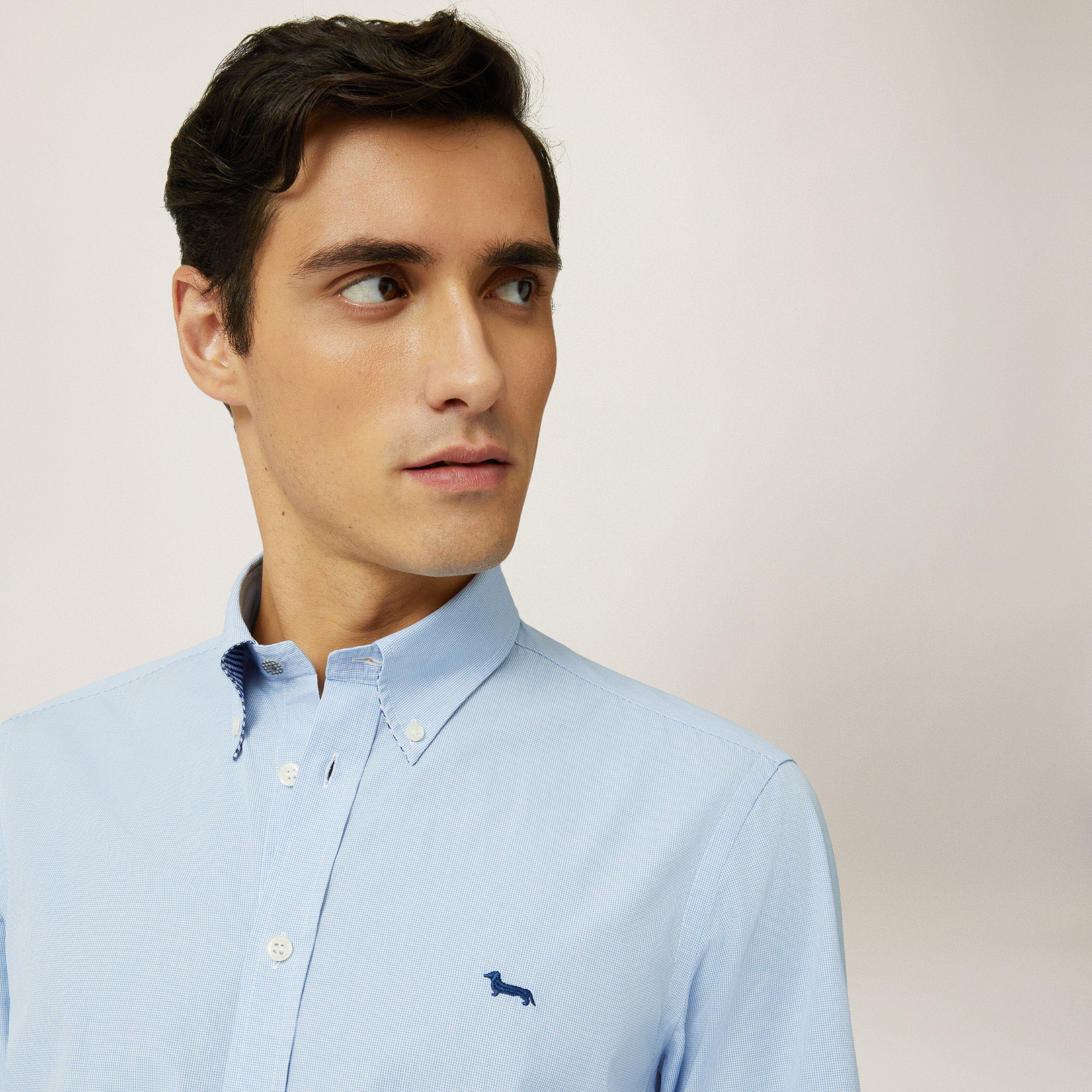 Camicia In Cotone Con Contrasti Interni, Azzurro, large