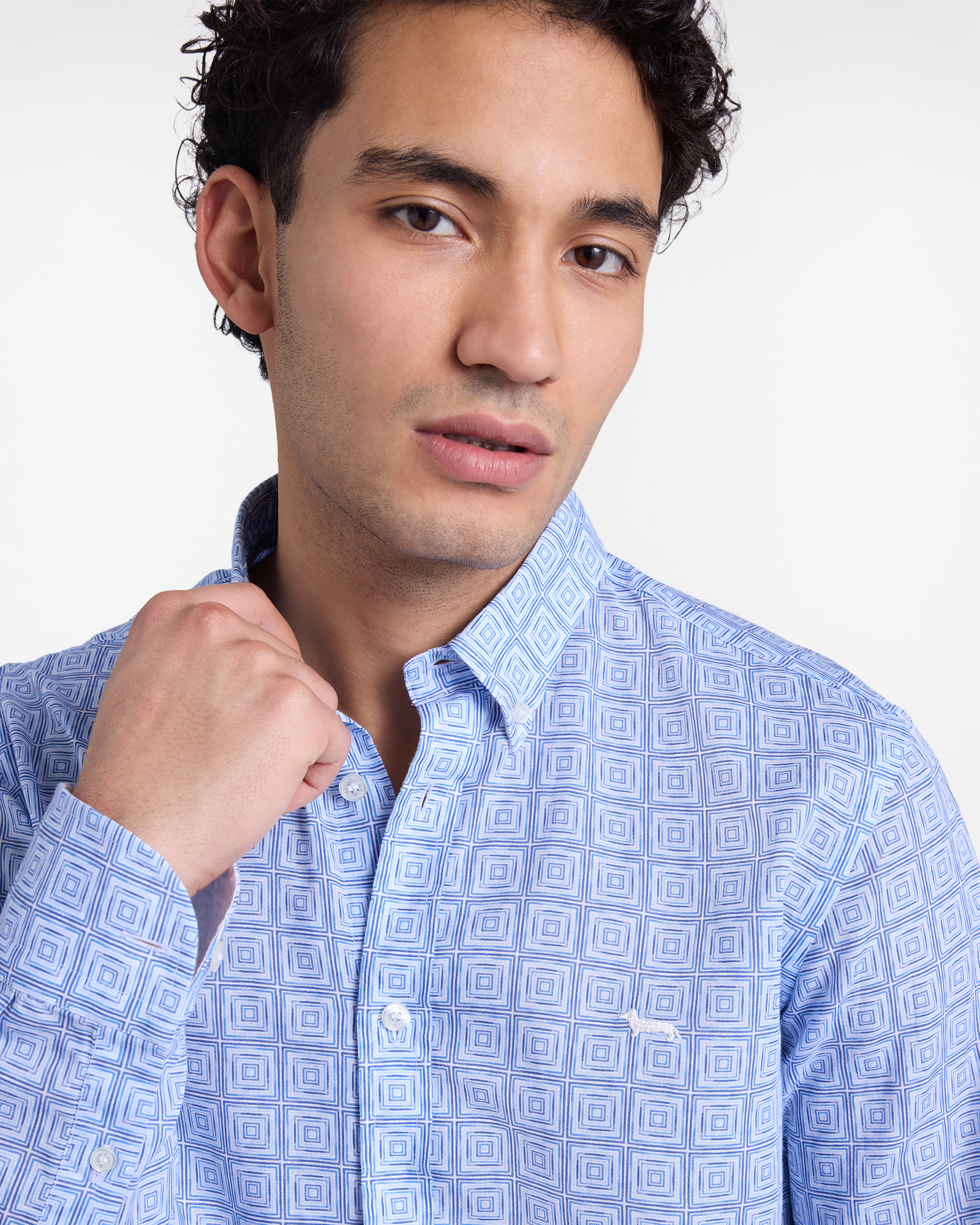 Men's shirt with majolica print, Celeste, large image number 2