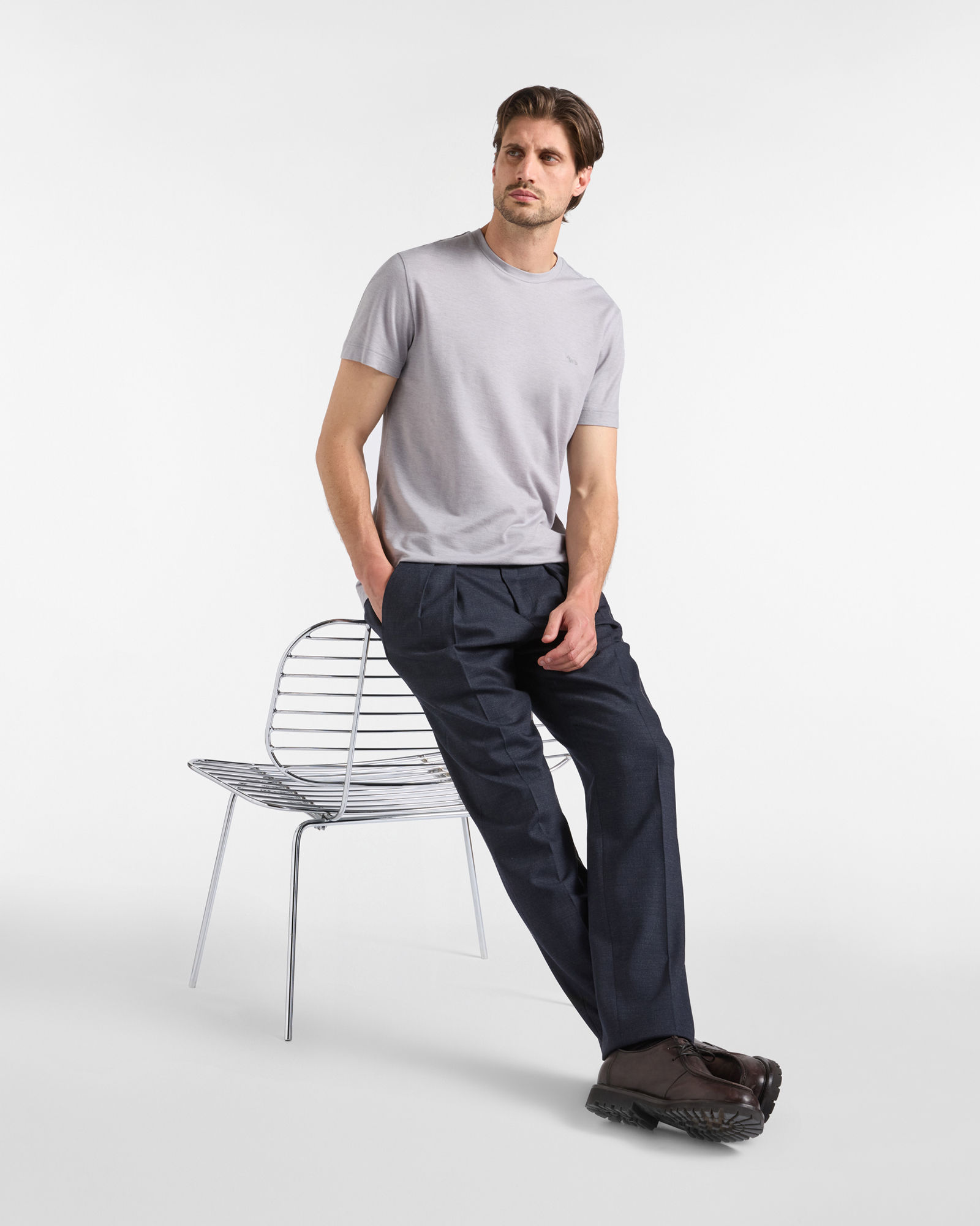 COTTON-LYOCELL PIQU&Eacute; T-SHIRT MM, GRAY, large image number 3