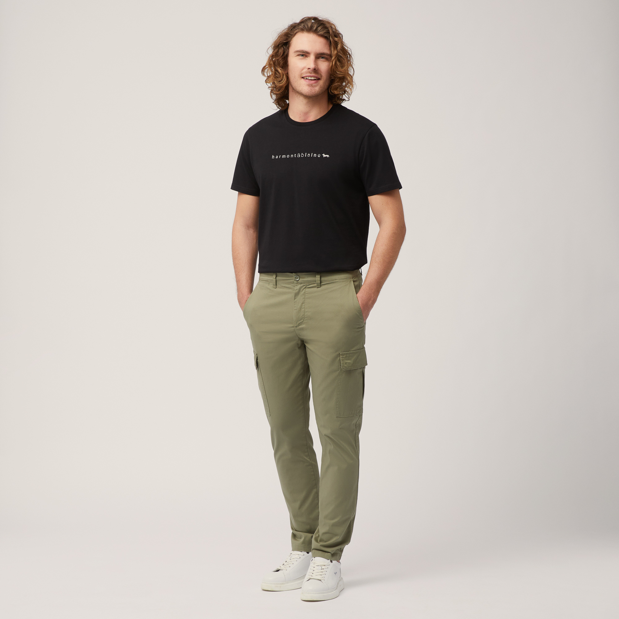 Pantaloni Cargo Cotone Stretch, Verde, large image number 3