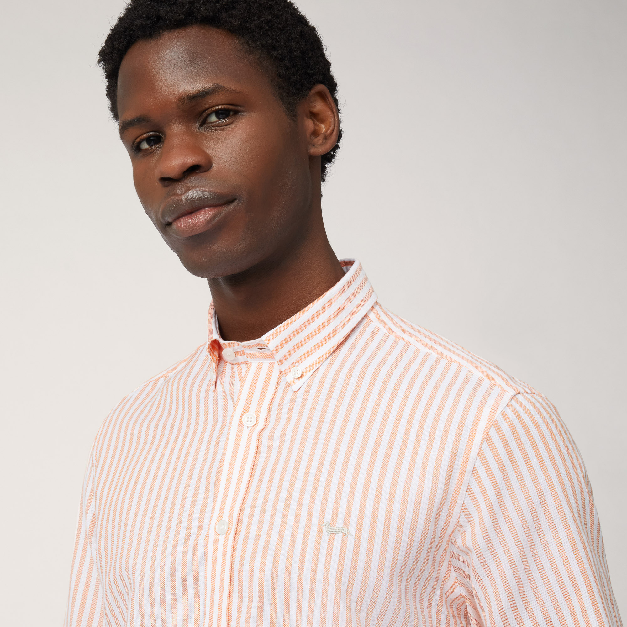 Gestreiftes Hemd aus Baumwollkettengewirk, Orange, large image number 2