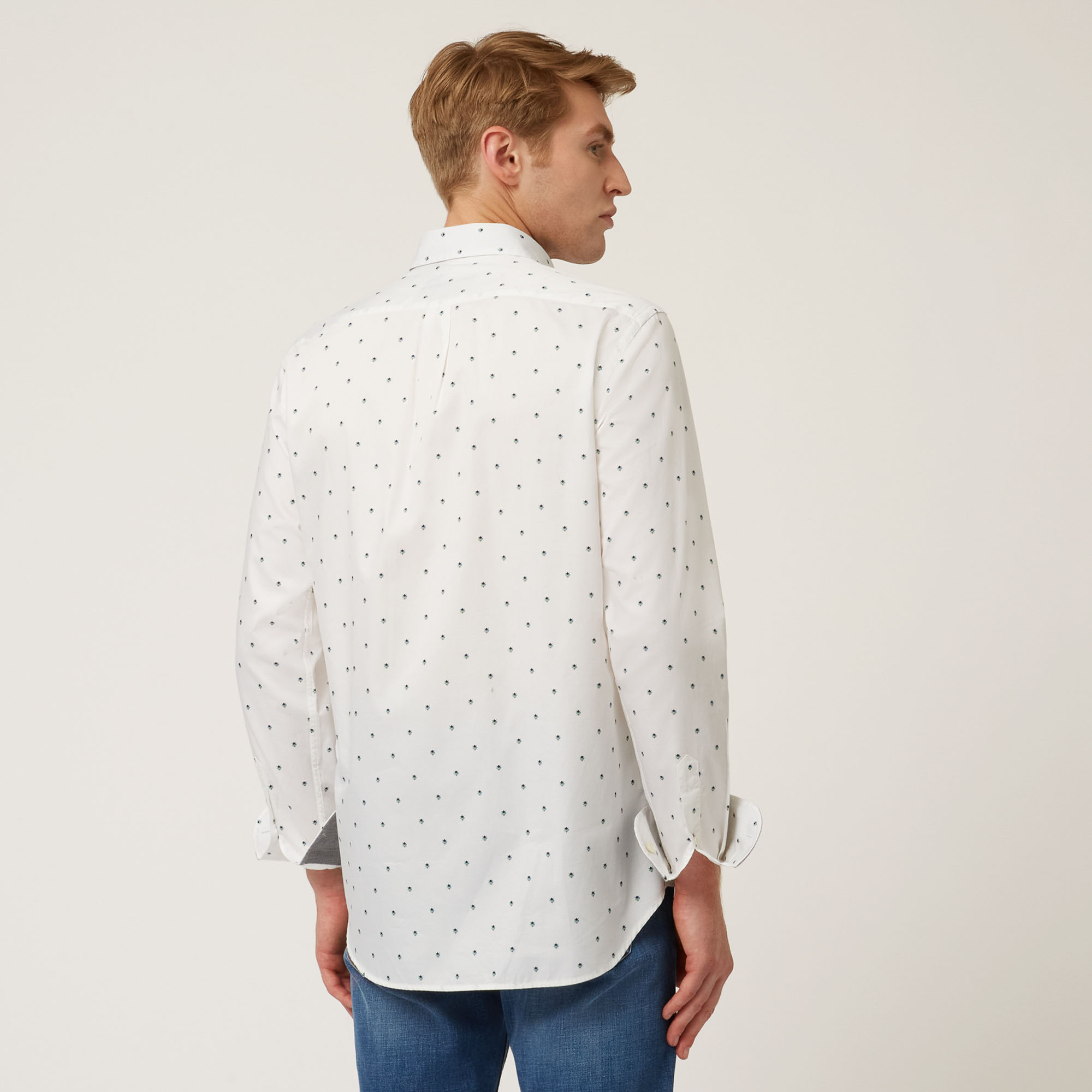 Cotton Shirt With Micro Pattern All Over, White, large image number 1