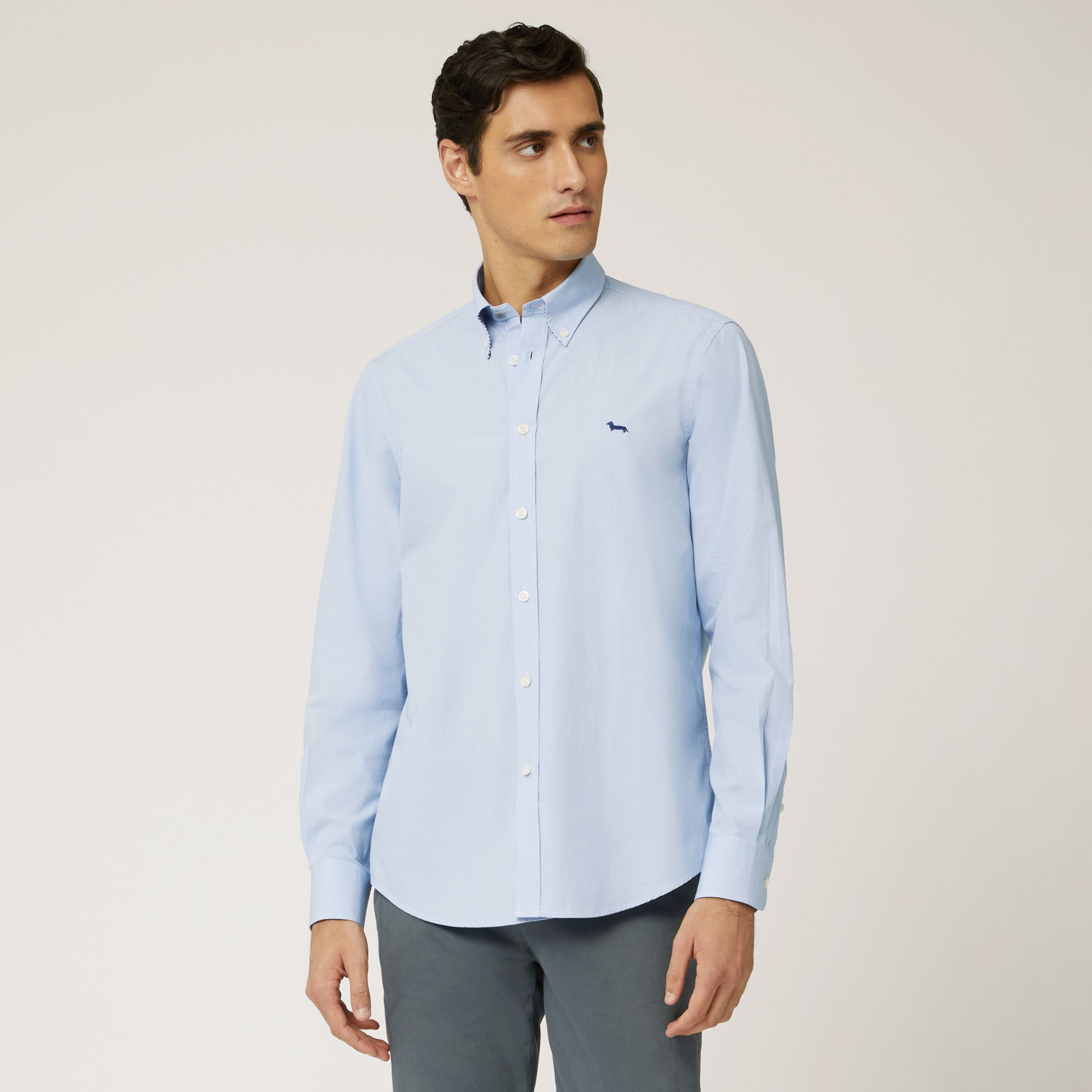 Camicia In Cotone Con Contrasti Interni, Azzurro, large