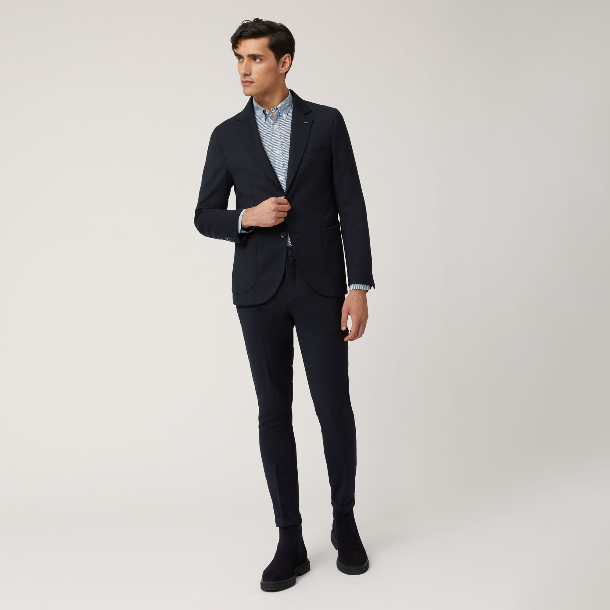 Blazer In Misto Lana Con Tasconi, Blu Navy, large image number 3