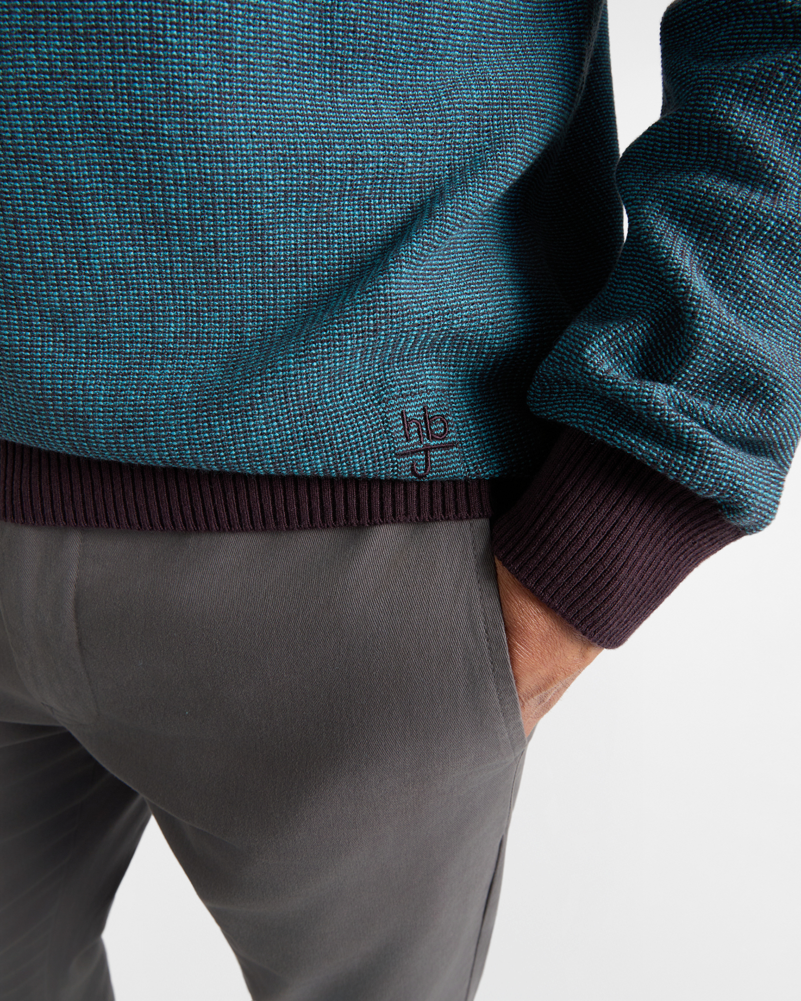 Maglia Girocollo HBJ Uomo punto misto in lana e cashmere, PRUGNA, large