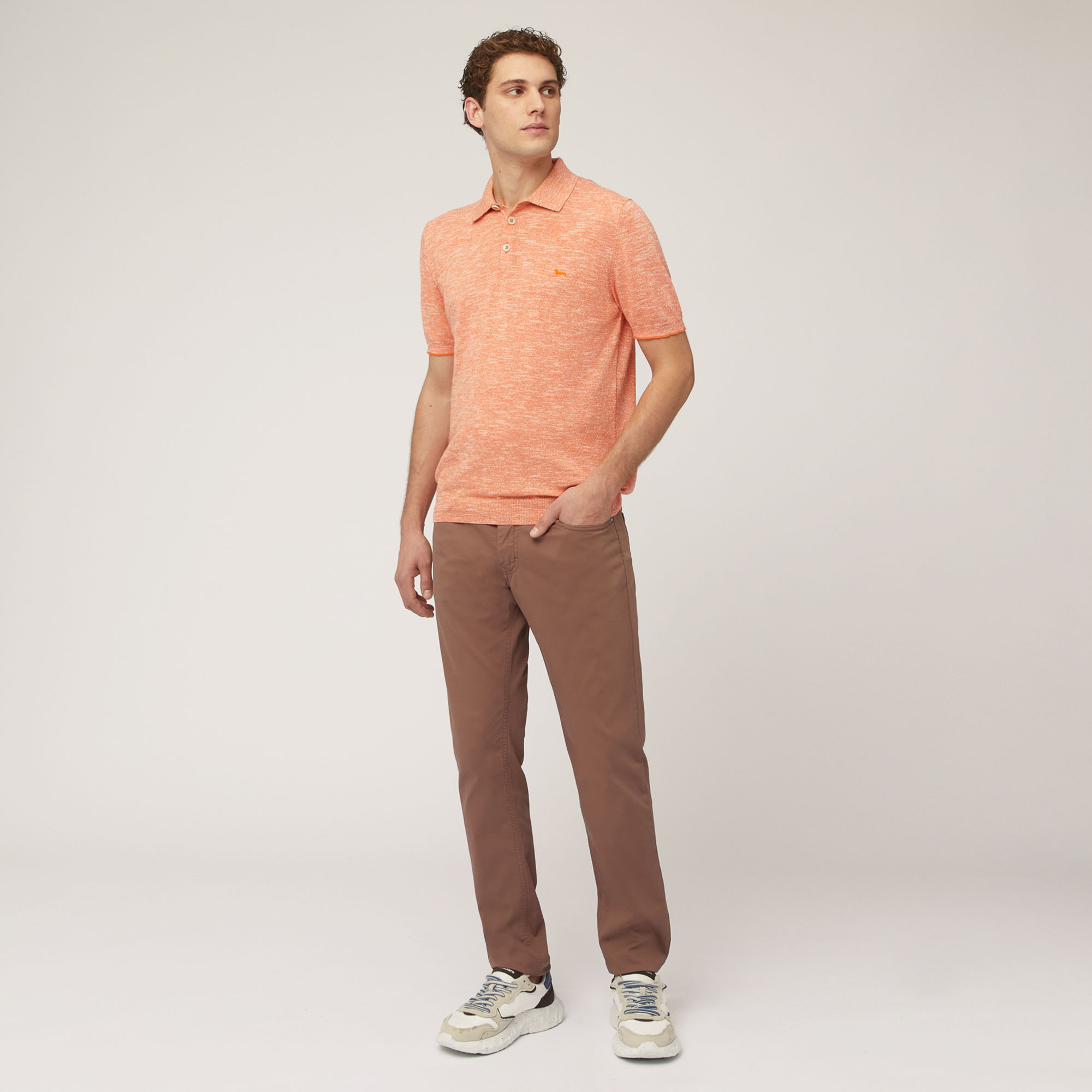 Cotton and Linen Tweed Polo, Orange, large image number 3