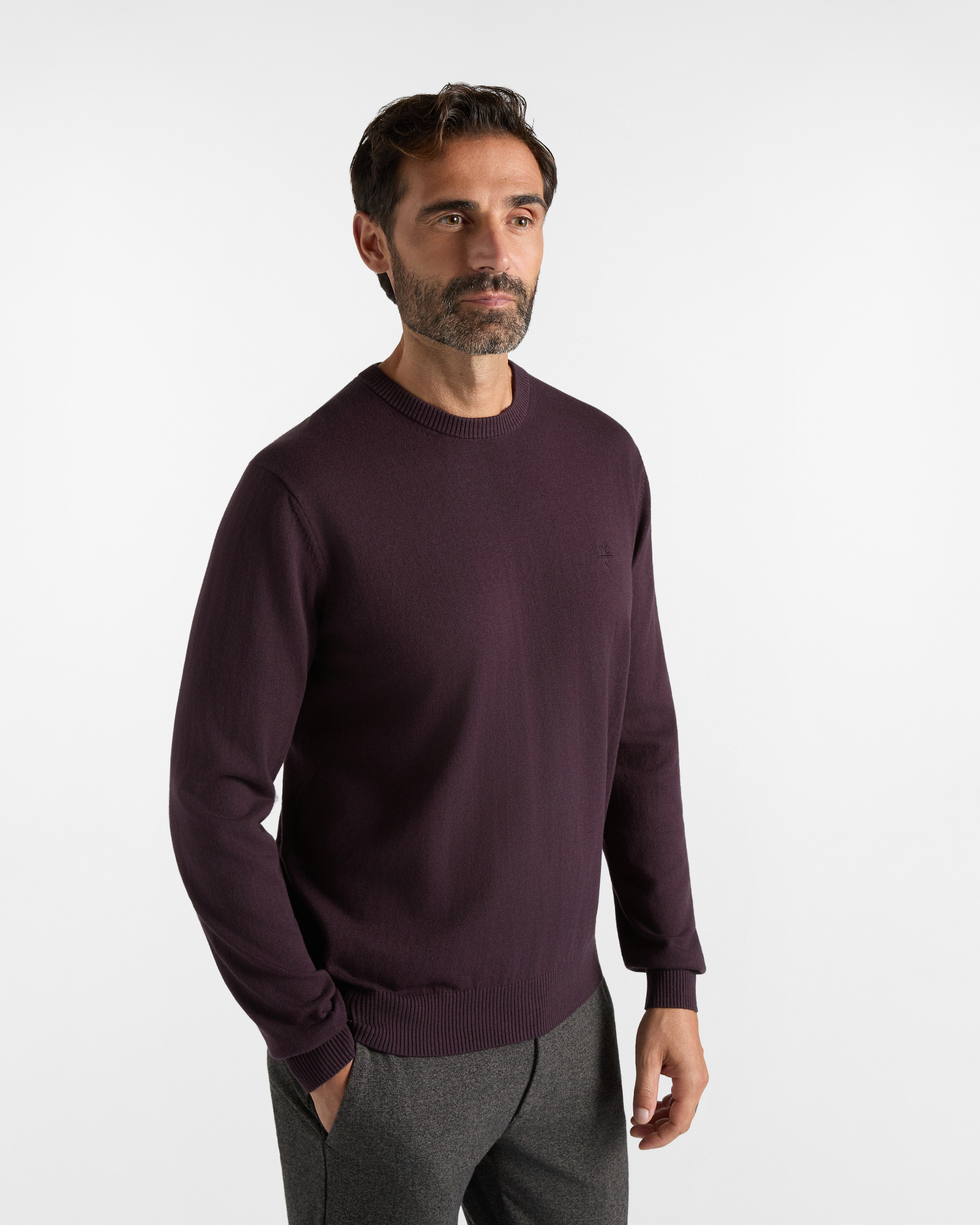Maglia girocollo HBJ Uomo basico in misto lana e cashmere prugna
