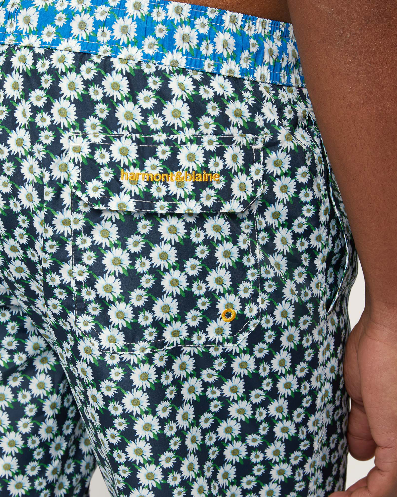 Swim Trunks with Daisies, Navy Blue, large image number 2