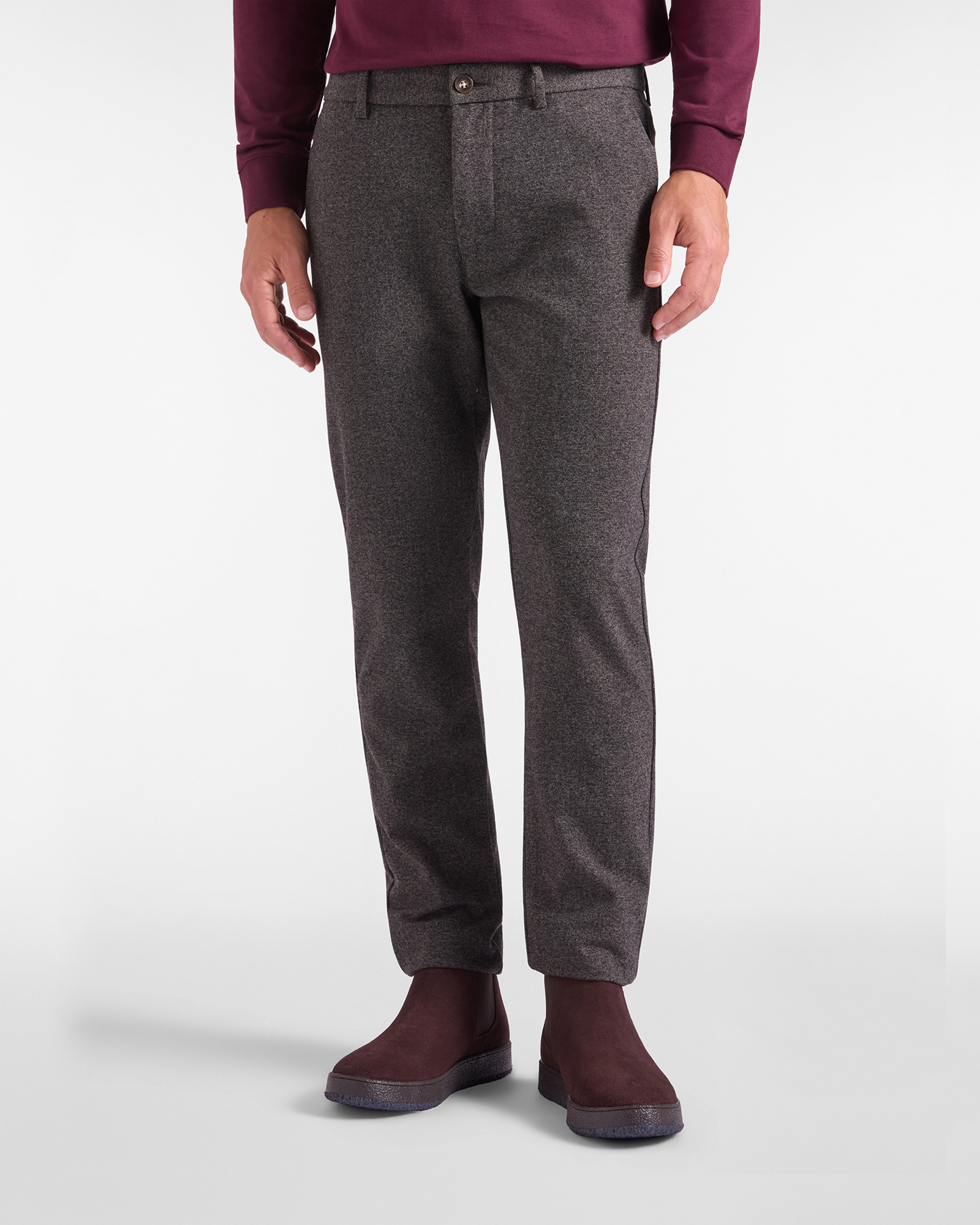 Pantalone Chino HBJ Uomo Narrow Fit in Tessuto a Filo Tinto, MARRONE, large