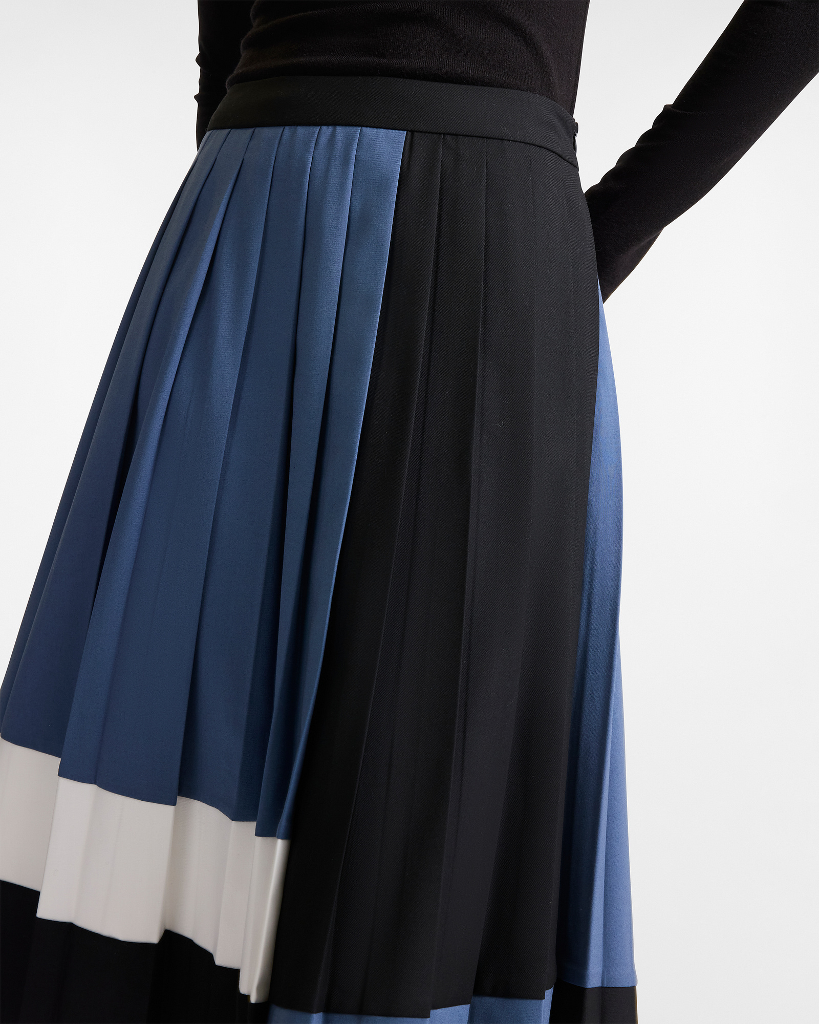 Midi Pleated Skirt with Color Blocks, Dusty Blue, large image number 2