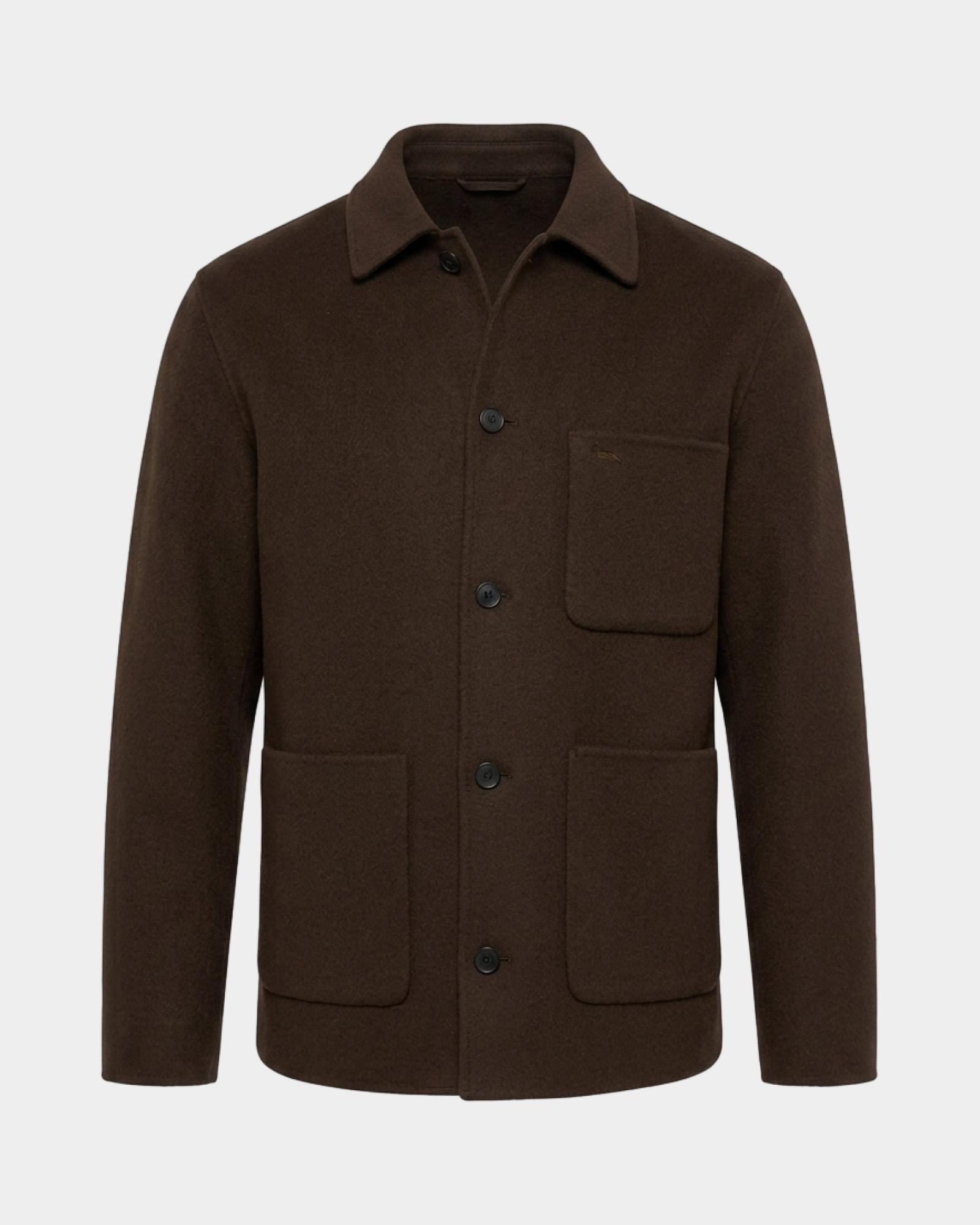 Sobrecamisa para hombre en lana pura con bolsillos de parche, TESTA DI MORO, large