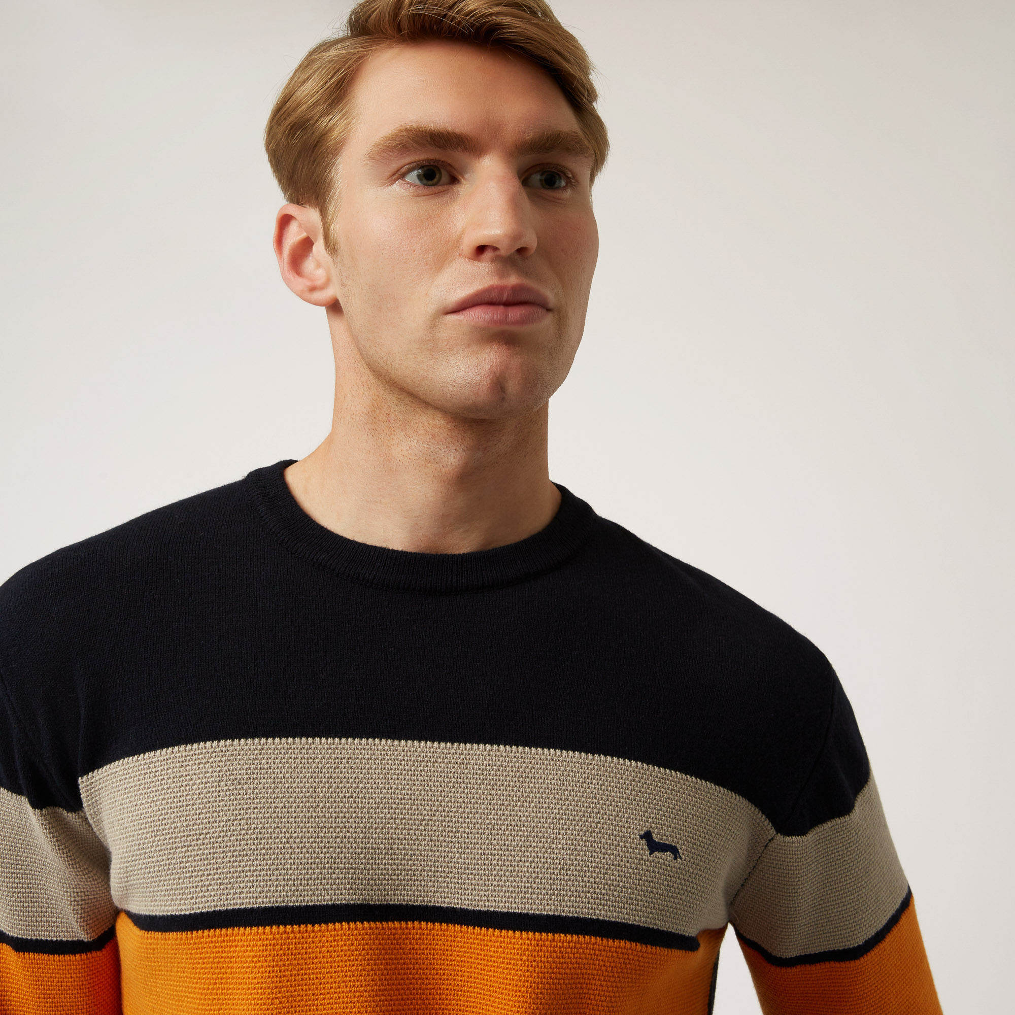 Crew-Neck Pullover With Color-Block Bands, Blue, large image number 2