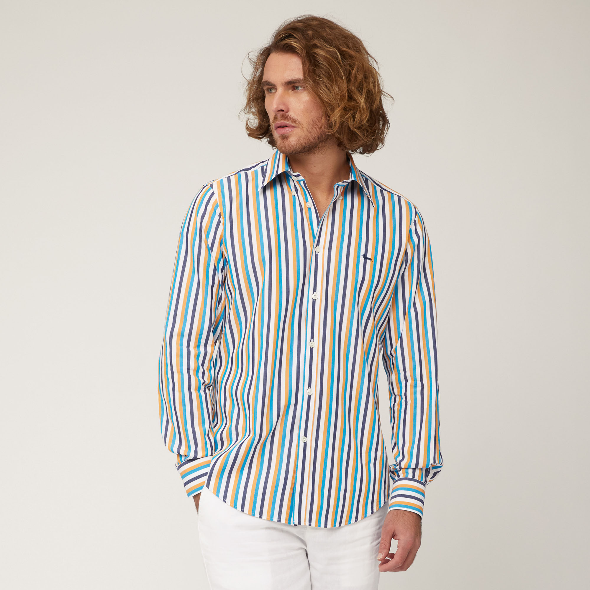 Cotton Shirt with Vertical Stripes