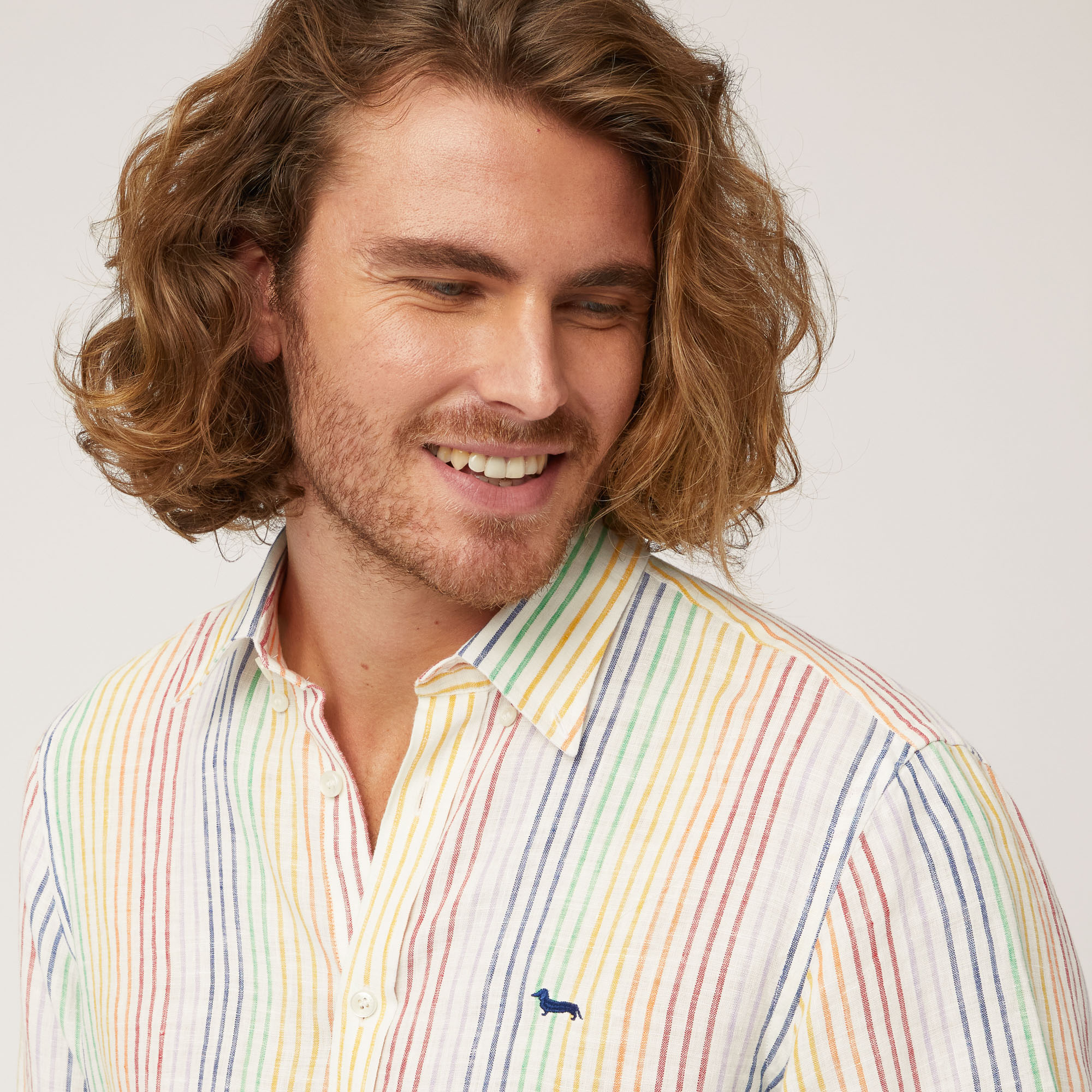 Rainbow Striped Linen Shirt, White, large image number 2