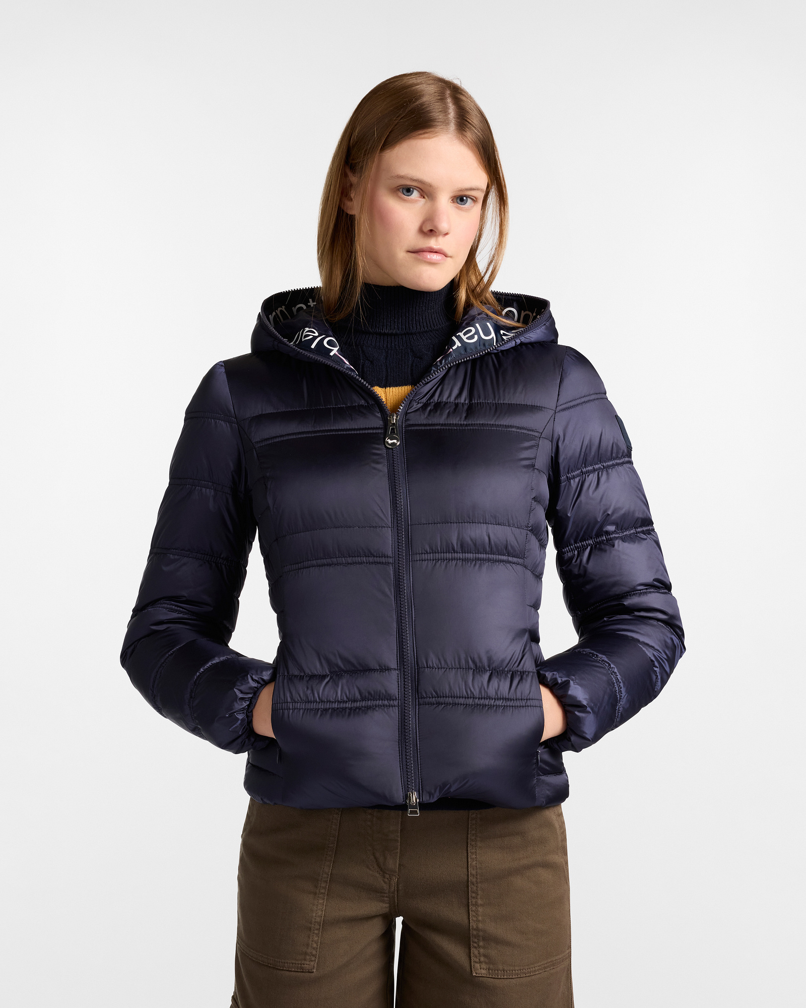 Hooded Jacket with Logo, Navy Blue, large