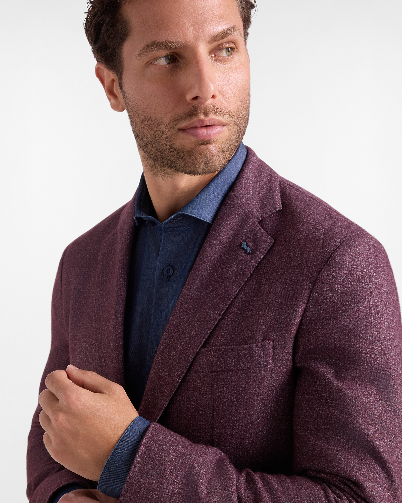 Men&rsquo;s wool-dyed jacket with a m&eacute;lange effect, DARK PURPLE, large