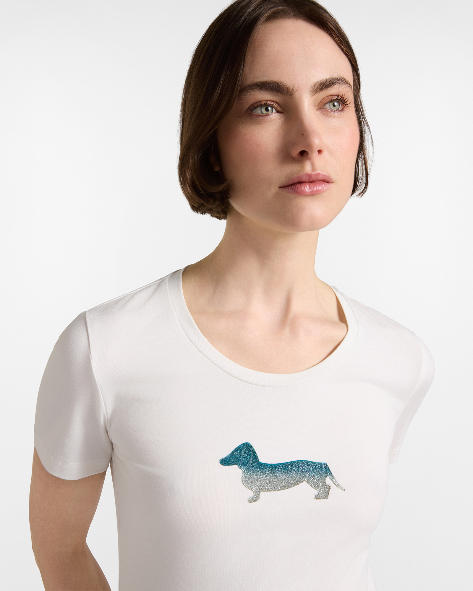 Women's  stretch cotton T-shirt with glitter maxi dachshund, WHITE, large image number 2